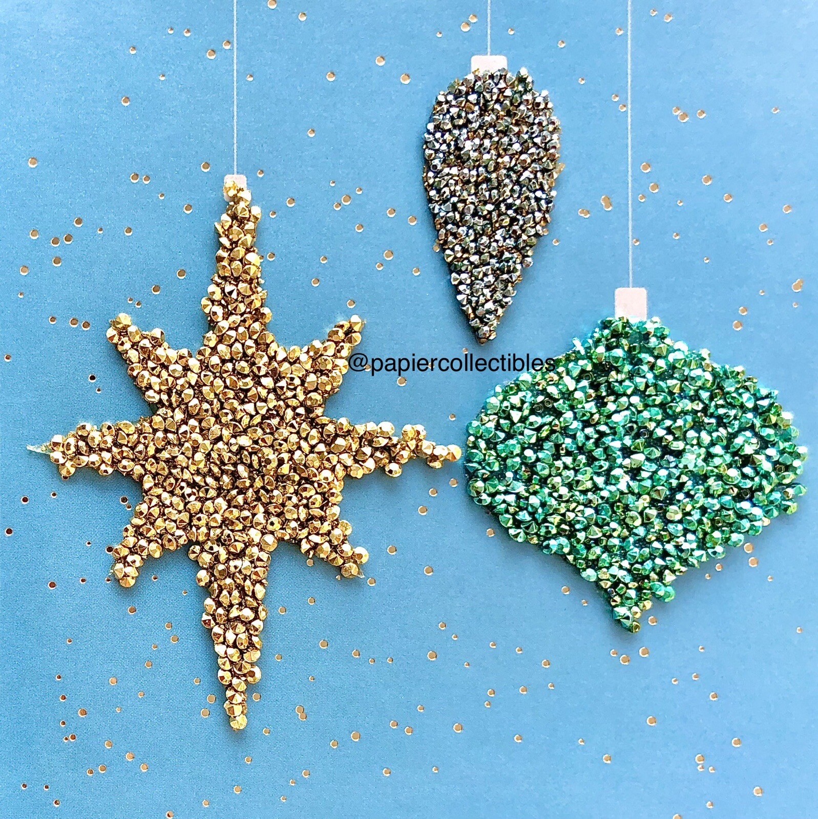New! Papyrus Metallic Beaded Hanging Christmas Ornaments Card $10 Retail