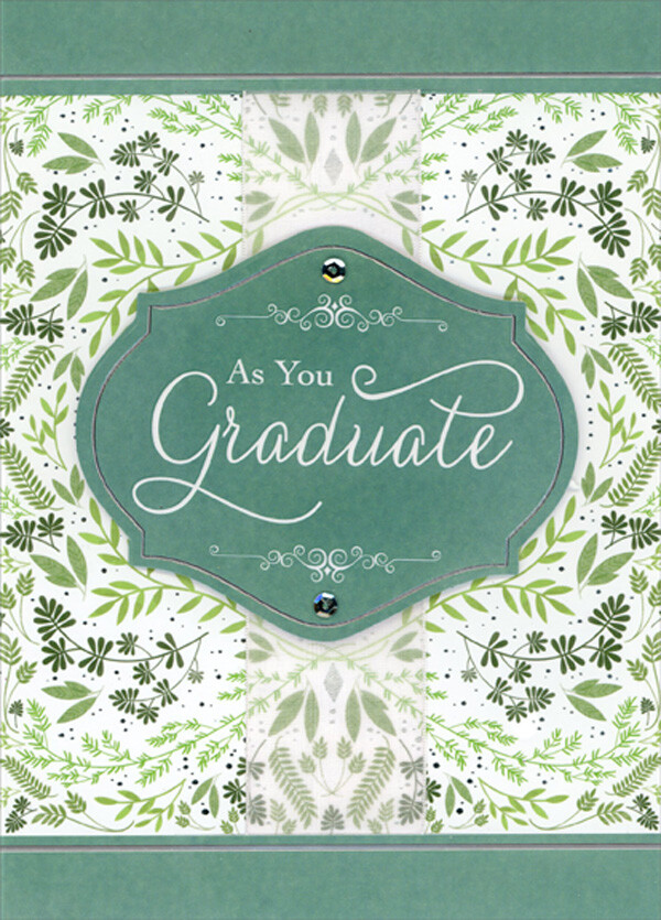 Swirling Green Vines 3D Banner Ribbon Sequins Hand Decorated Graduation Card