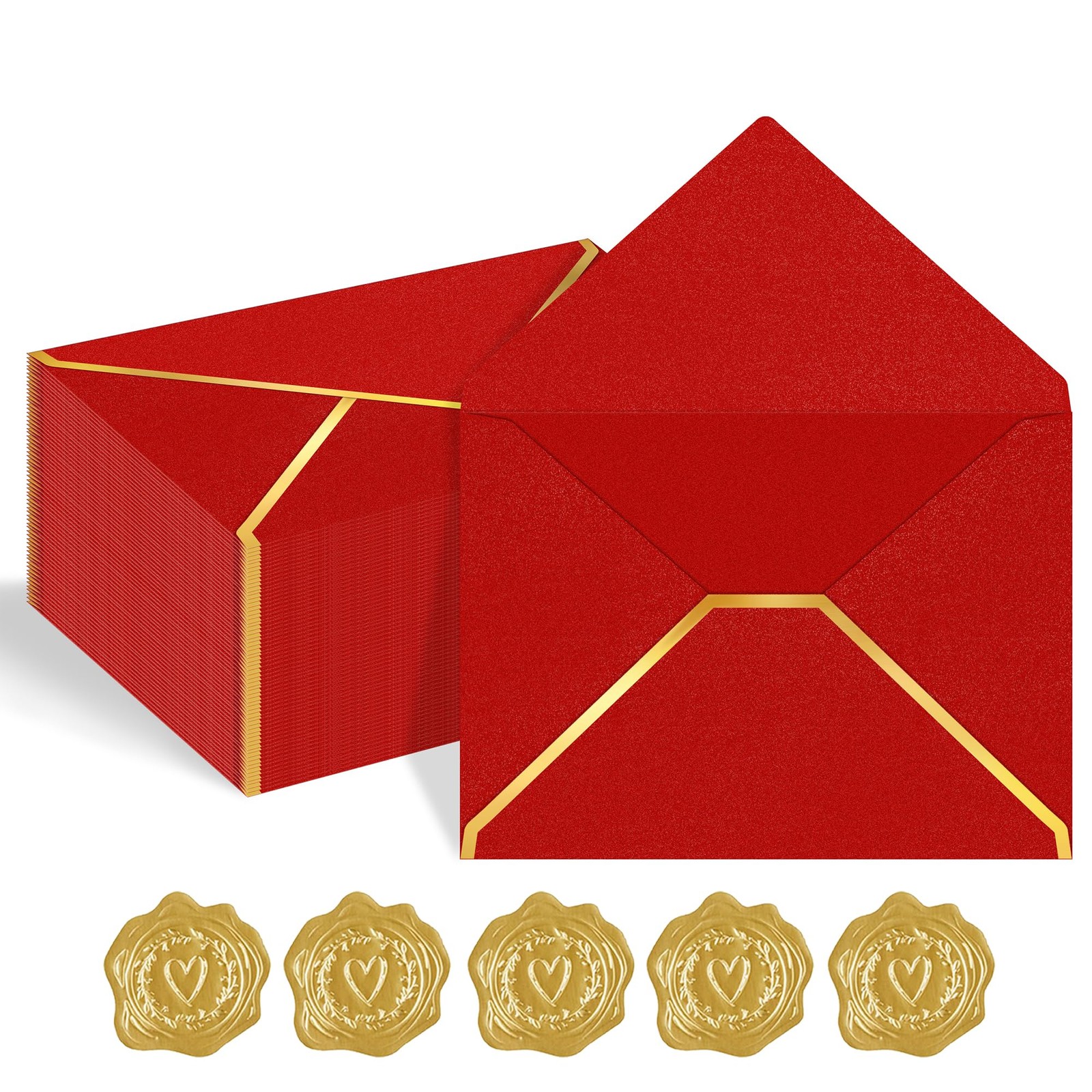 60 Pack Gold Envelopes 5×7 Bulk Red 250g Pearled Cardstock A7 Invitations Foil