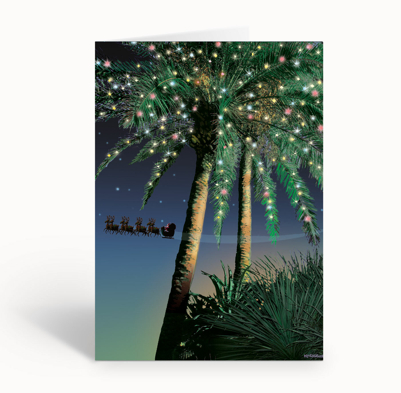 Santa Flying by a Holiday Palm – 18 Christmas Cards and Envelopes – 30083