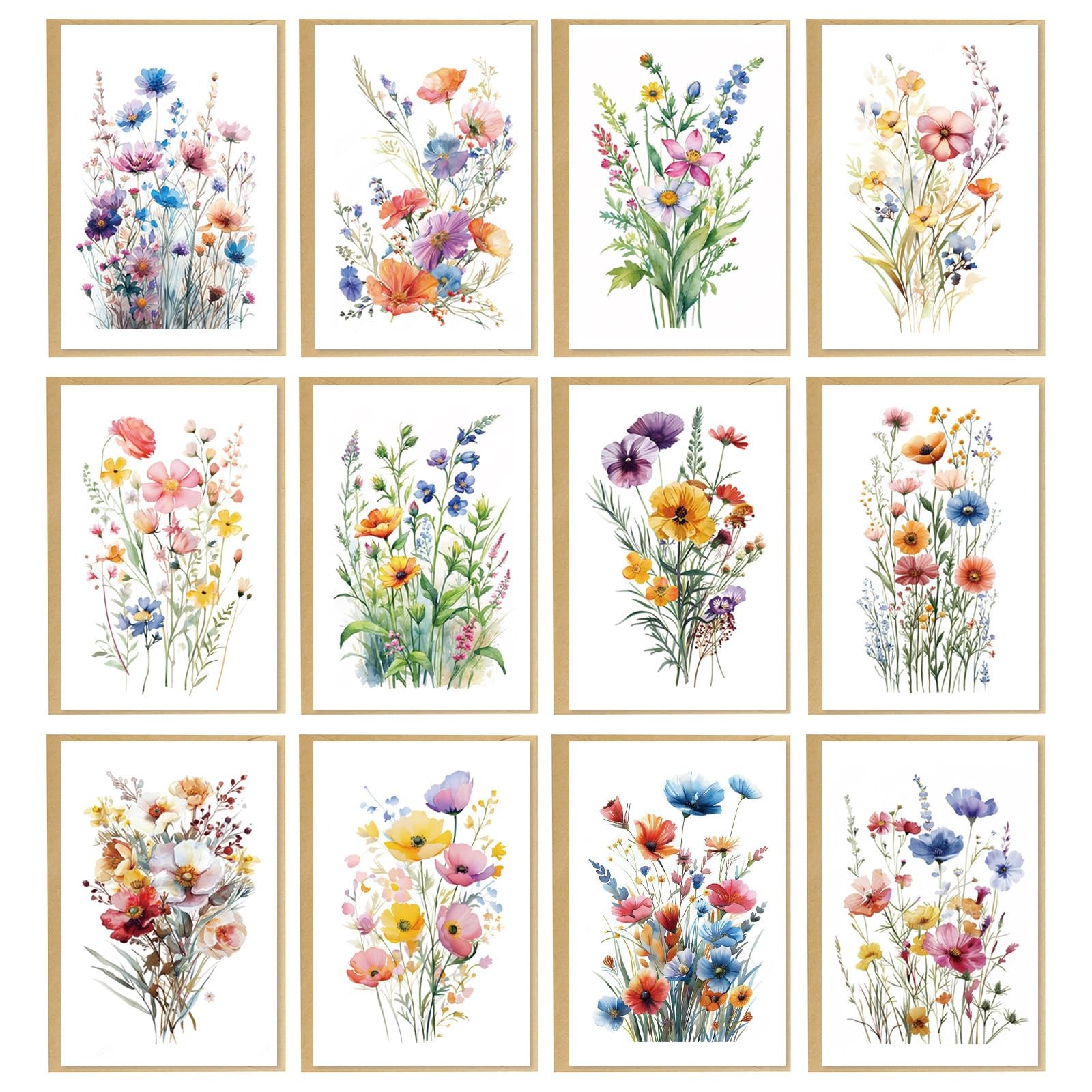24 Floral Blank Cards and Envelopes, 4×6 Wildflower Blank Note Cards for All