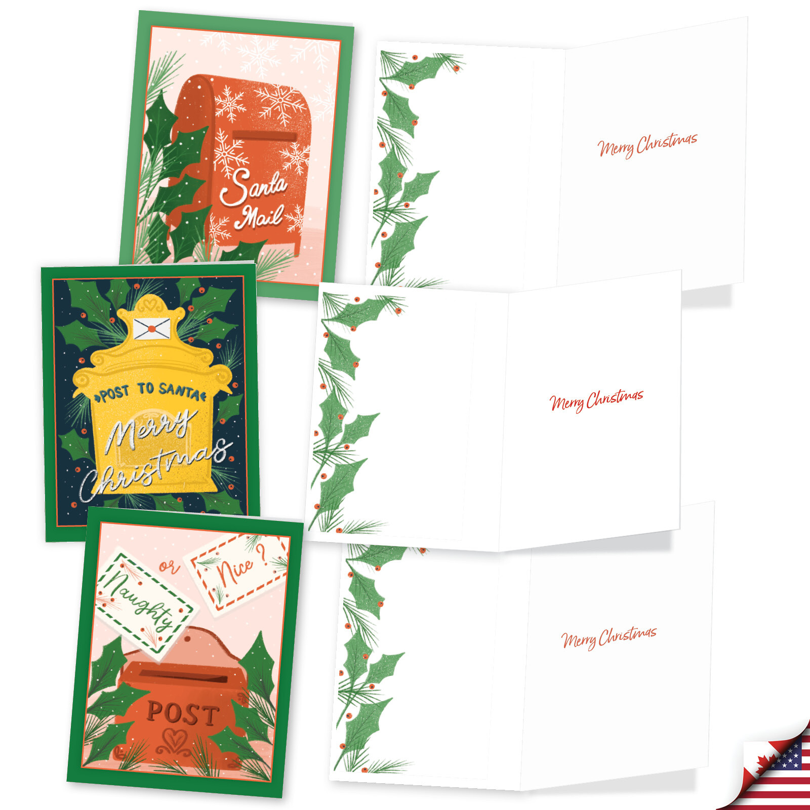 20 Assorted Christmas Notes w/ Envelopes (10 Designs, 2 Each) Holiday Mail