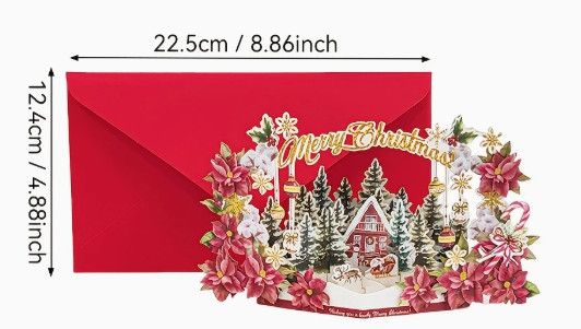 POPUP CARD-Sparkling Pop-Up Christmas Greeting Card – Floral Design