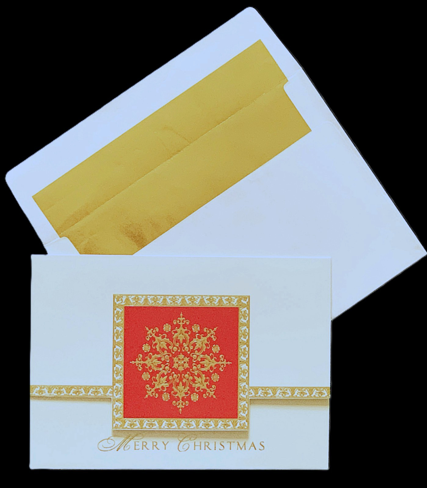 3 Boxes – 54 Deluxe Red Gold Snowflake Merry Christmas Cards Lined Envelopes NOS