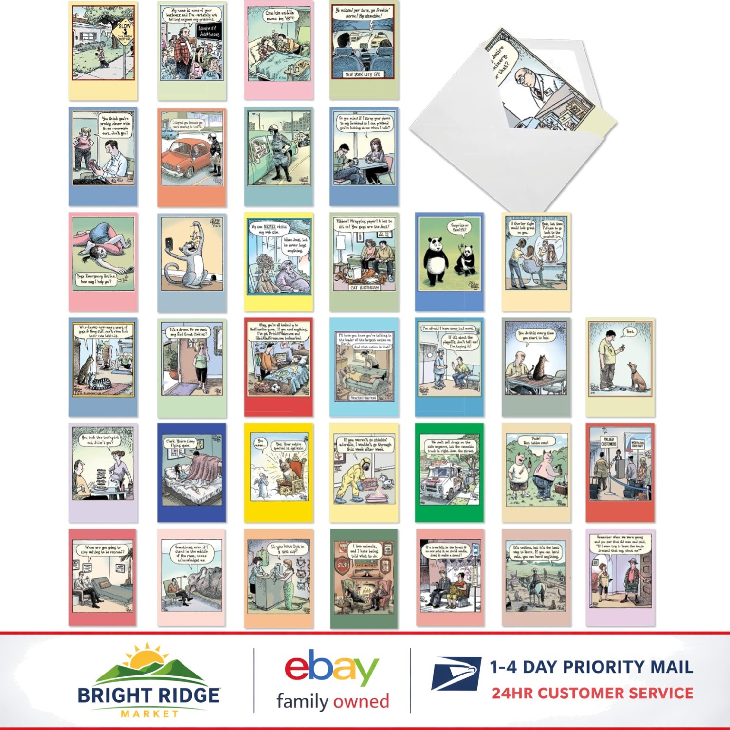 Cartoon-Themed Birthday Greeting Cards Set, 36 Cards with Matching Envelopes