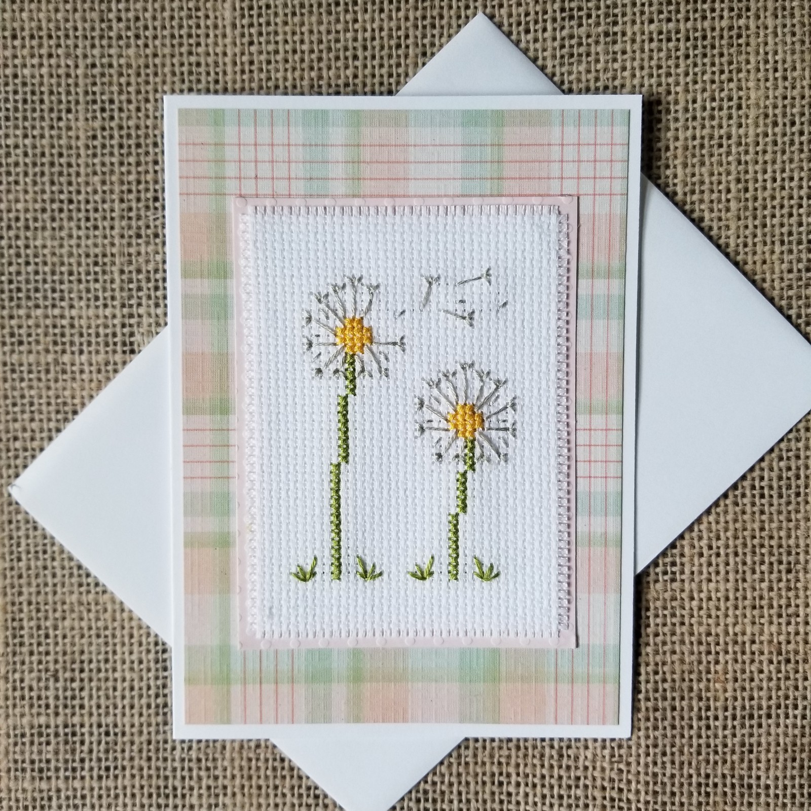 Finished Completed Cross Stitch Dandelion Blank Note Greeting Card