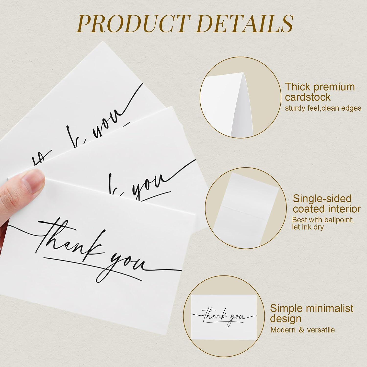 Thank You Cards with Envelopes, 24 Pack, 3.5X5 Inch, Blank inside – Minimalist T