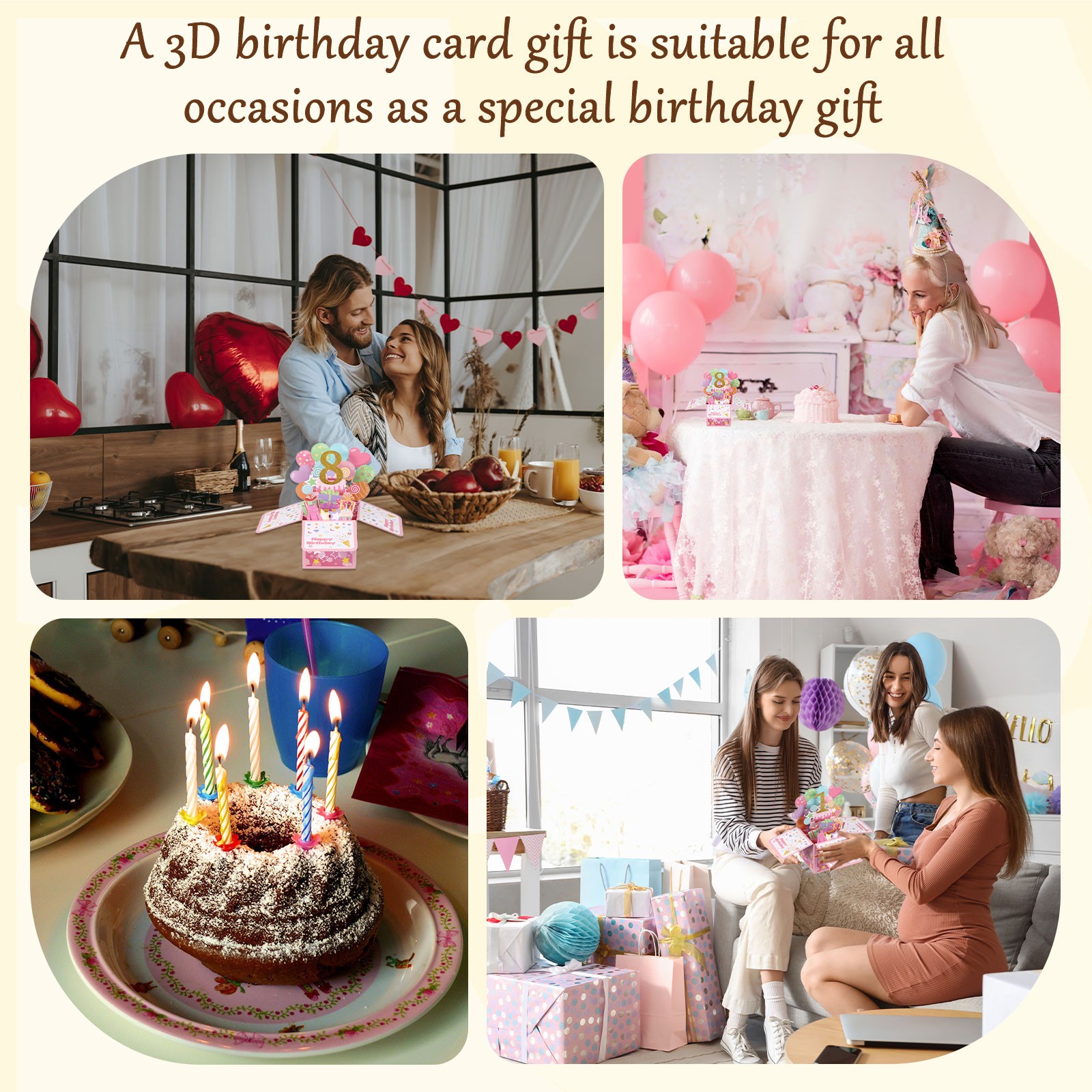 2th Birthday Card, 2 Years Old Funny Birthday Card for Gift, Style 1&Gold Pink