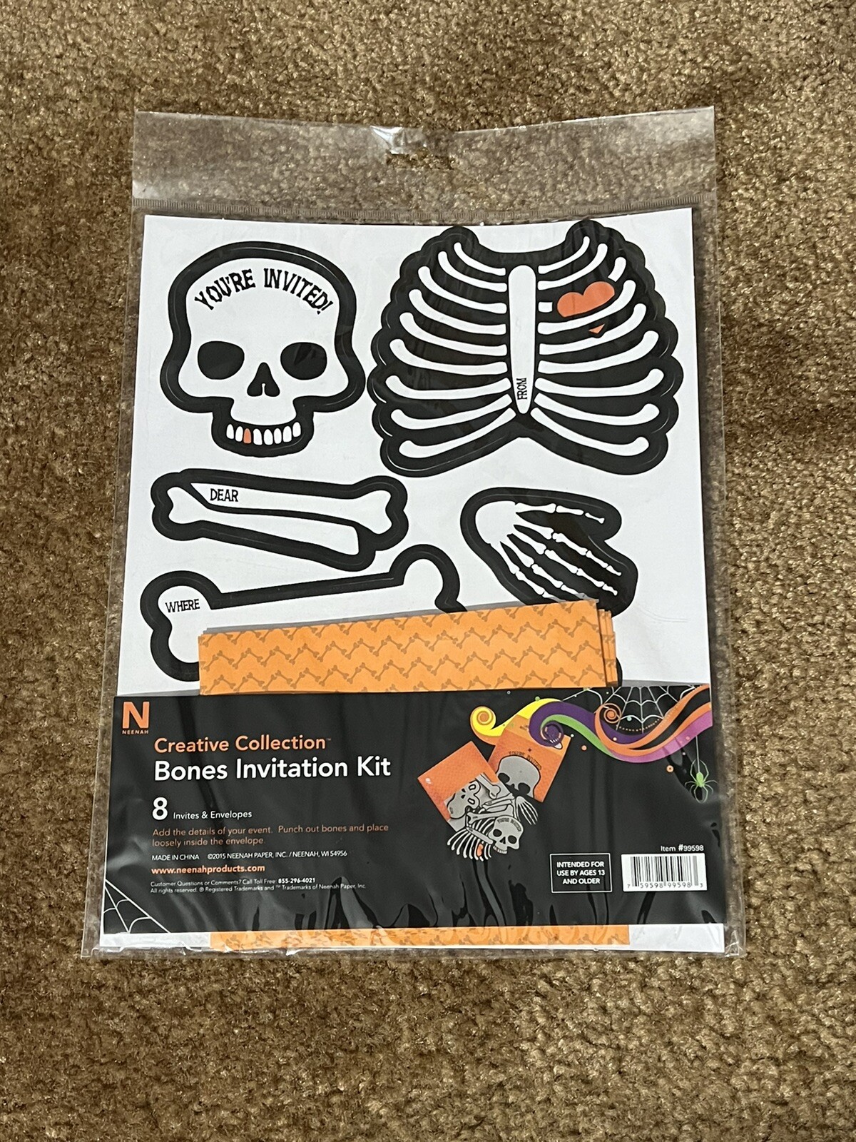 Invitations Party Kit Kids 8 Total Halloween Birthday Bones Skeleton 2015