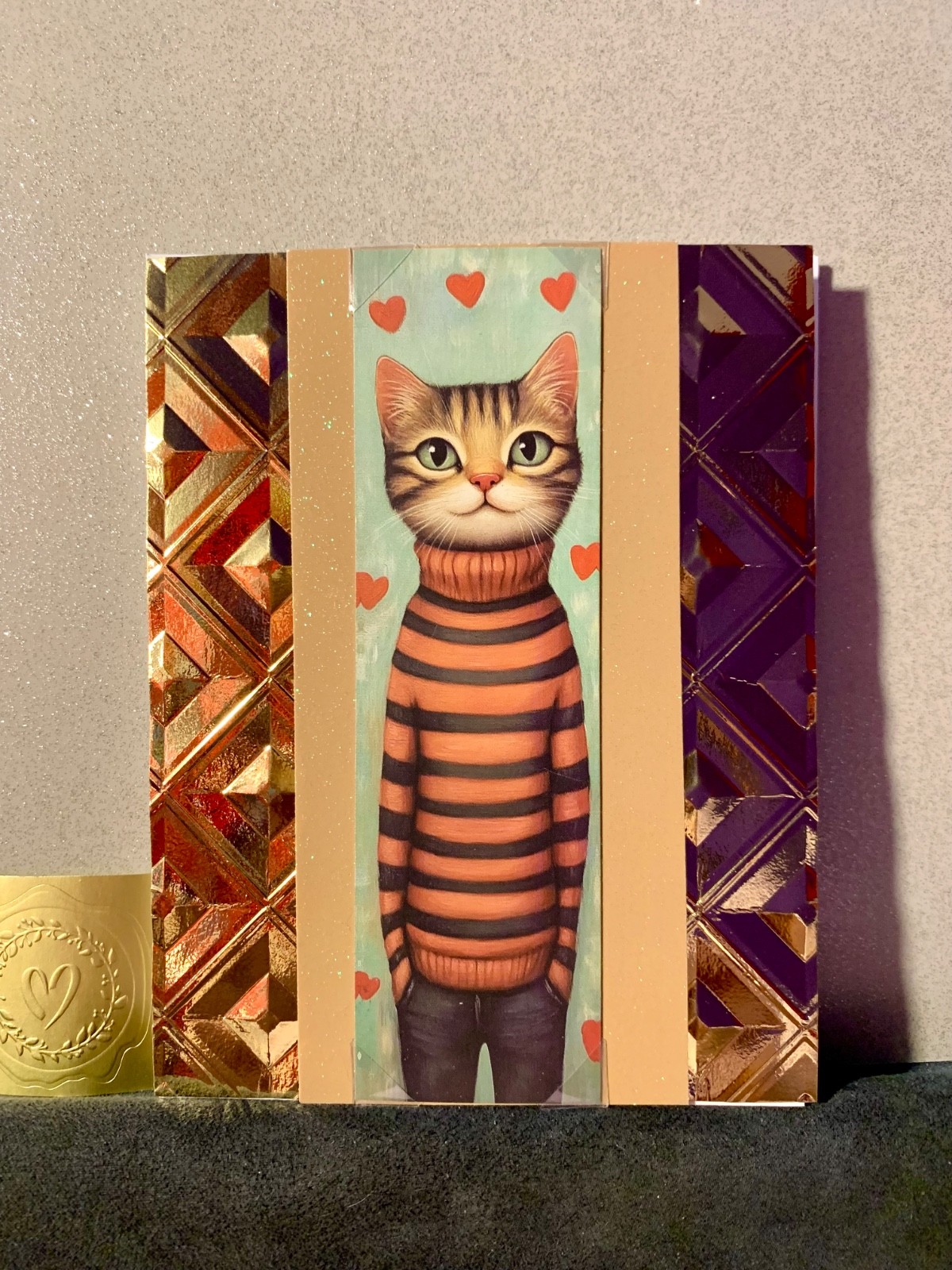 Happy Birthday Thank You Friendship Card! Handmade! Cat Bookmark! Stripe Turtle