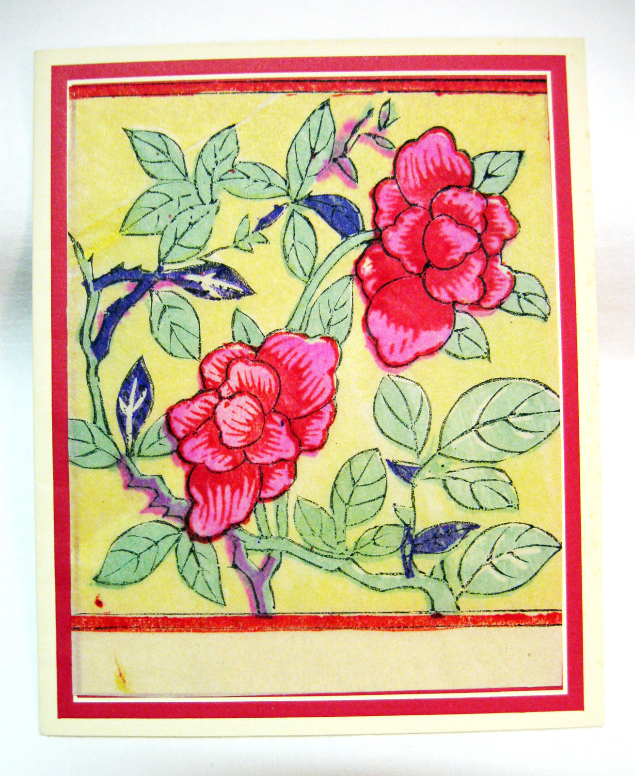 Chinese Folk Print Greeting Card w/Envelope Blockprint Woodcut Flowers Hong Kong