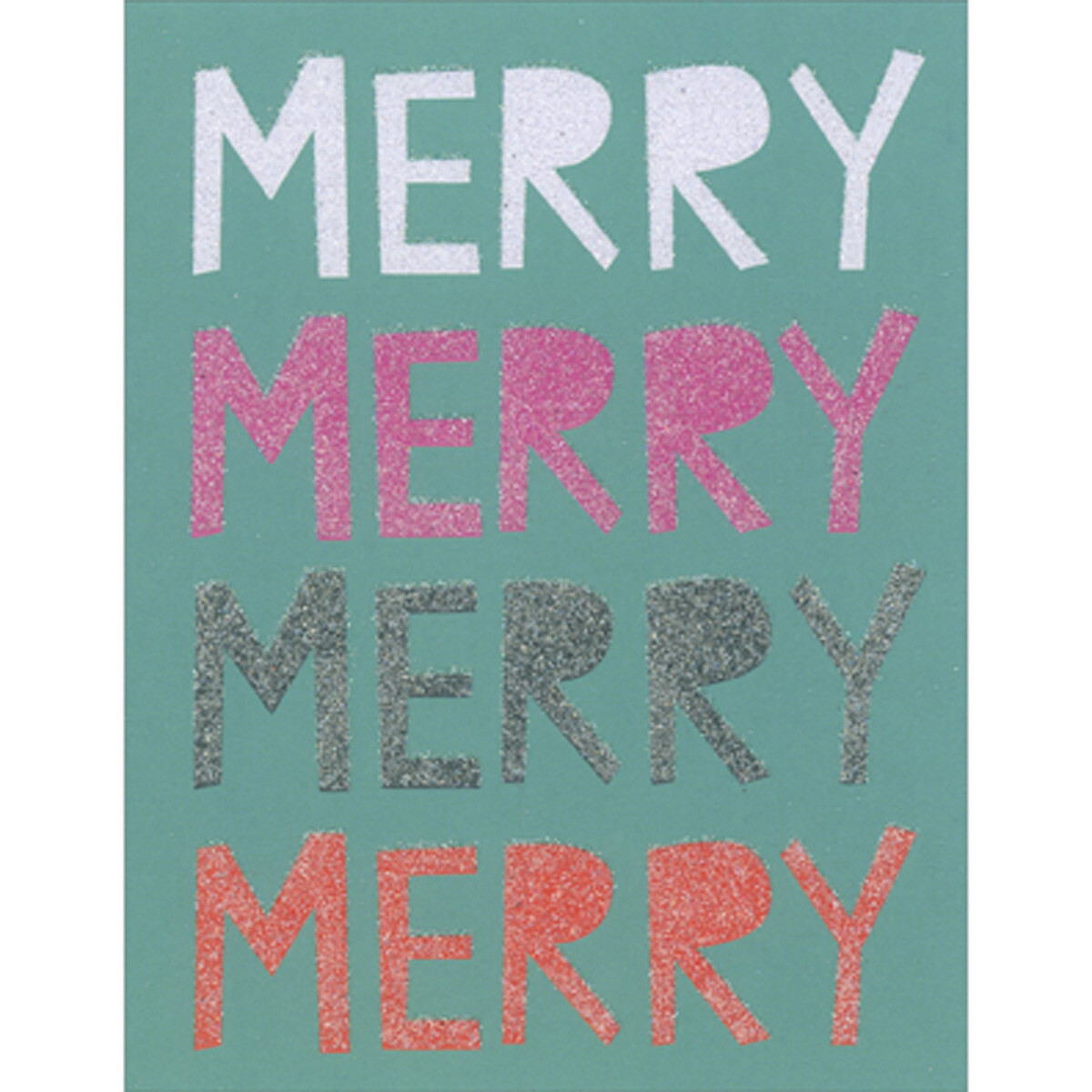 Merry Merry Merry Merry on Teal Background Box of 10 Christmas Cards