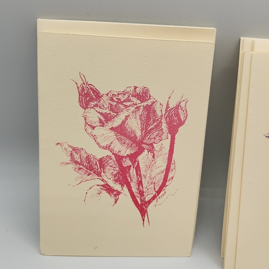 12 Printed Floral Notecards Botanical Art Stationary Cards Artist Vtg Signed
