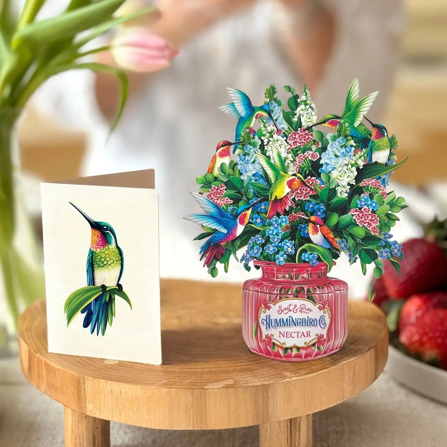 Pop Up Cards, Hummingbird Oasis, 12 Inch Life Sized Forever Flower Bouquet 3D…