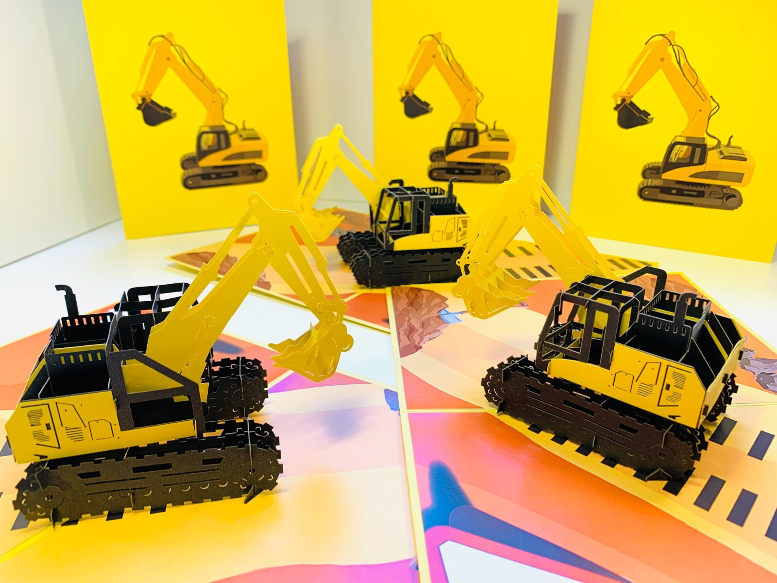 ORIGAMI POP CARDS Cool Excavator Crane Digger Truck Pop Greeting Card Birthday