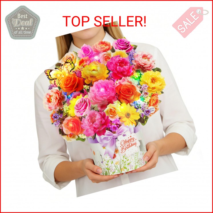 XTF2015 Birthday Cards with MUSIC & LIGHTS, Happy Birthday Card, Peony & Butterf