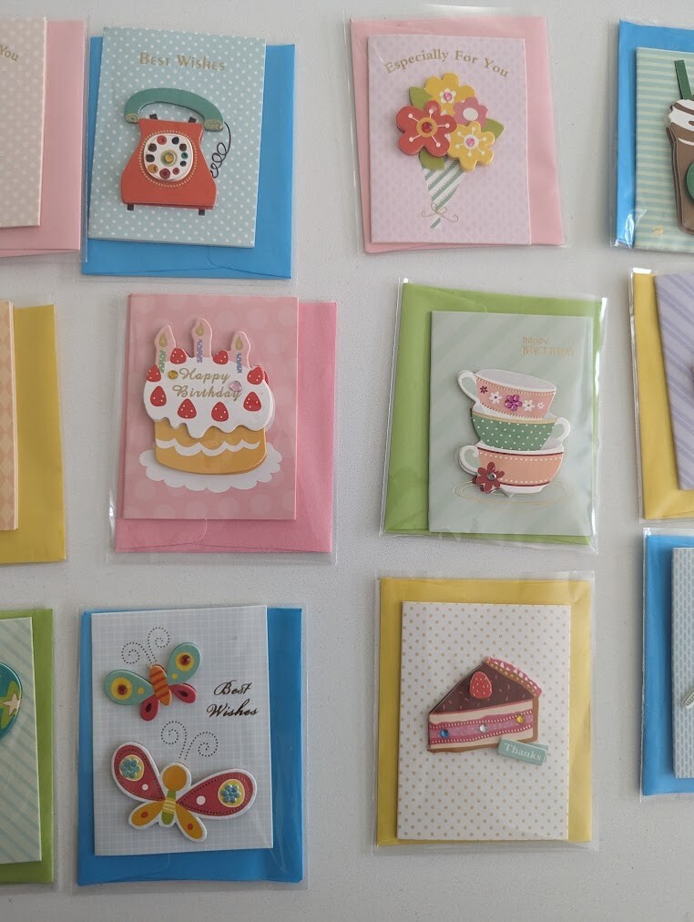 Assorted Lot Of 21 Mini 3-D Greeting Cards With Envelopes Embellished Gems NEW