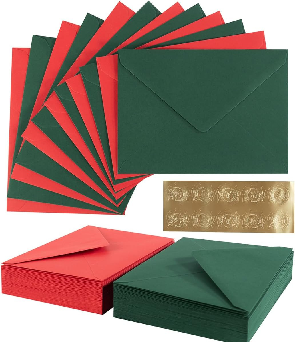 100 Pieces Christmas A7 Envelopes Colorful 5×7 Envelopes for Greeting Cards, Bir