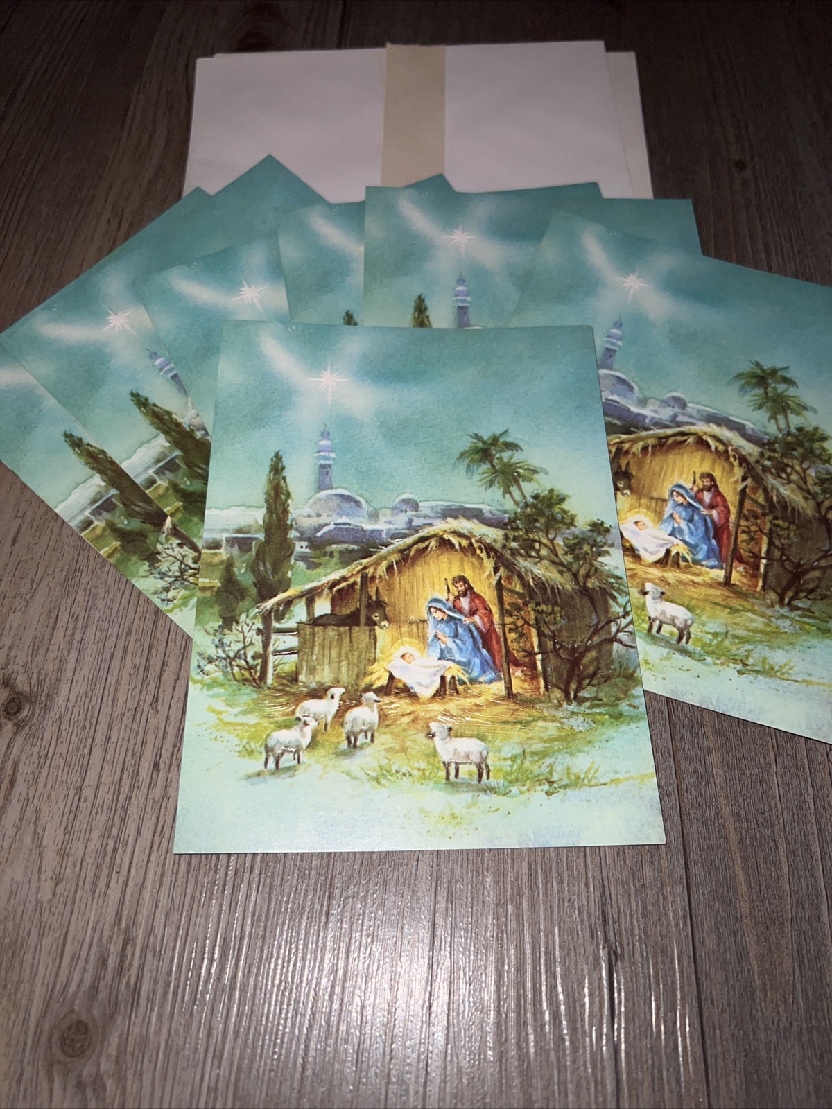 Savior Is Born Manger Jesus Birth Christmas Greeting Cards Set 7 Artis Vintage