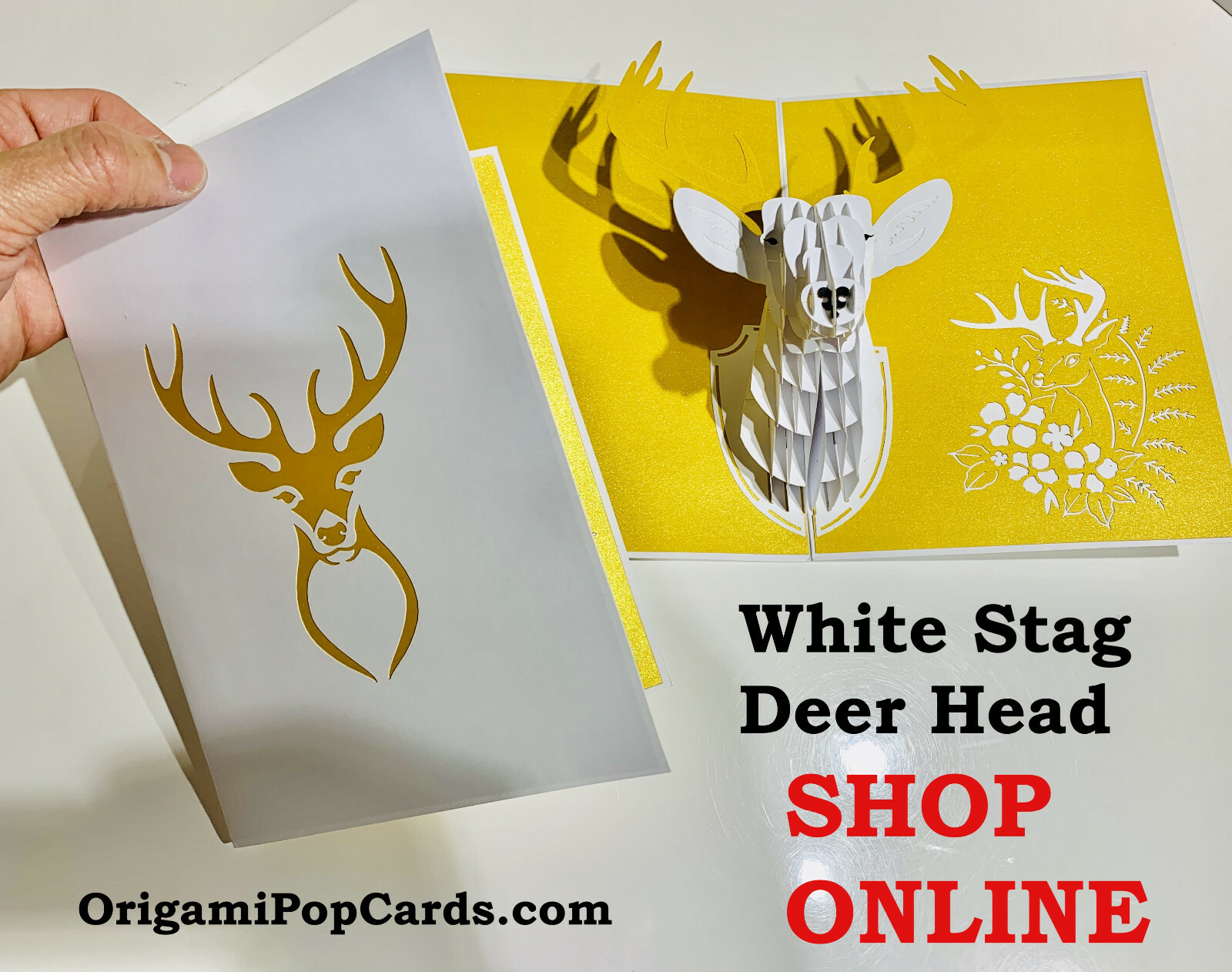 Origami Pop Cards Stag Deer Head Hanging Wall Decor 3D Pop Up Greeting Card
