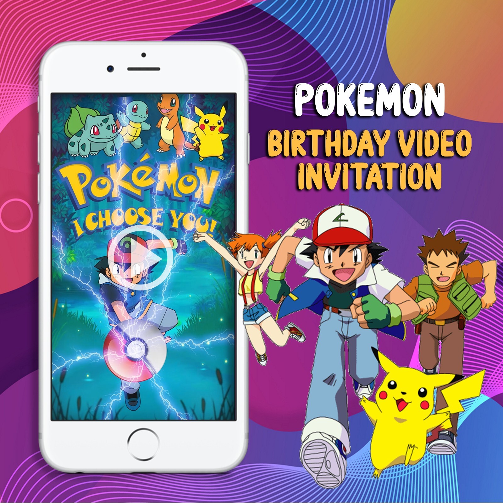 Pokemon Birthday PartyVideo Invitation, Pikachu Digital Animated Invitation