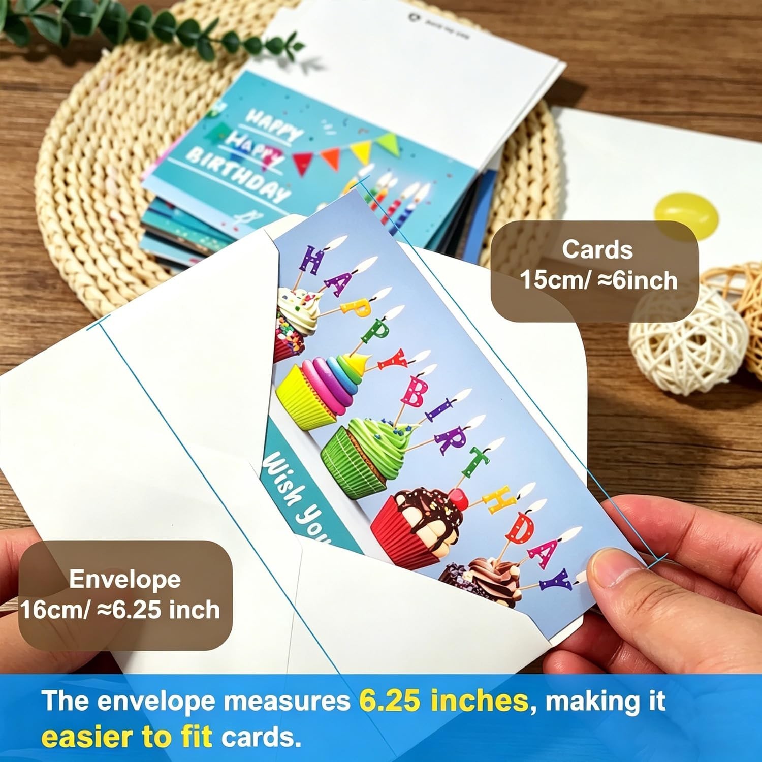 Bulk Birthday Cards Set – 160 Cards with Envelopes, 20 Unique Designs, 4×6 inche