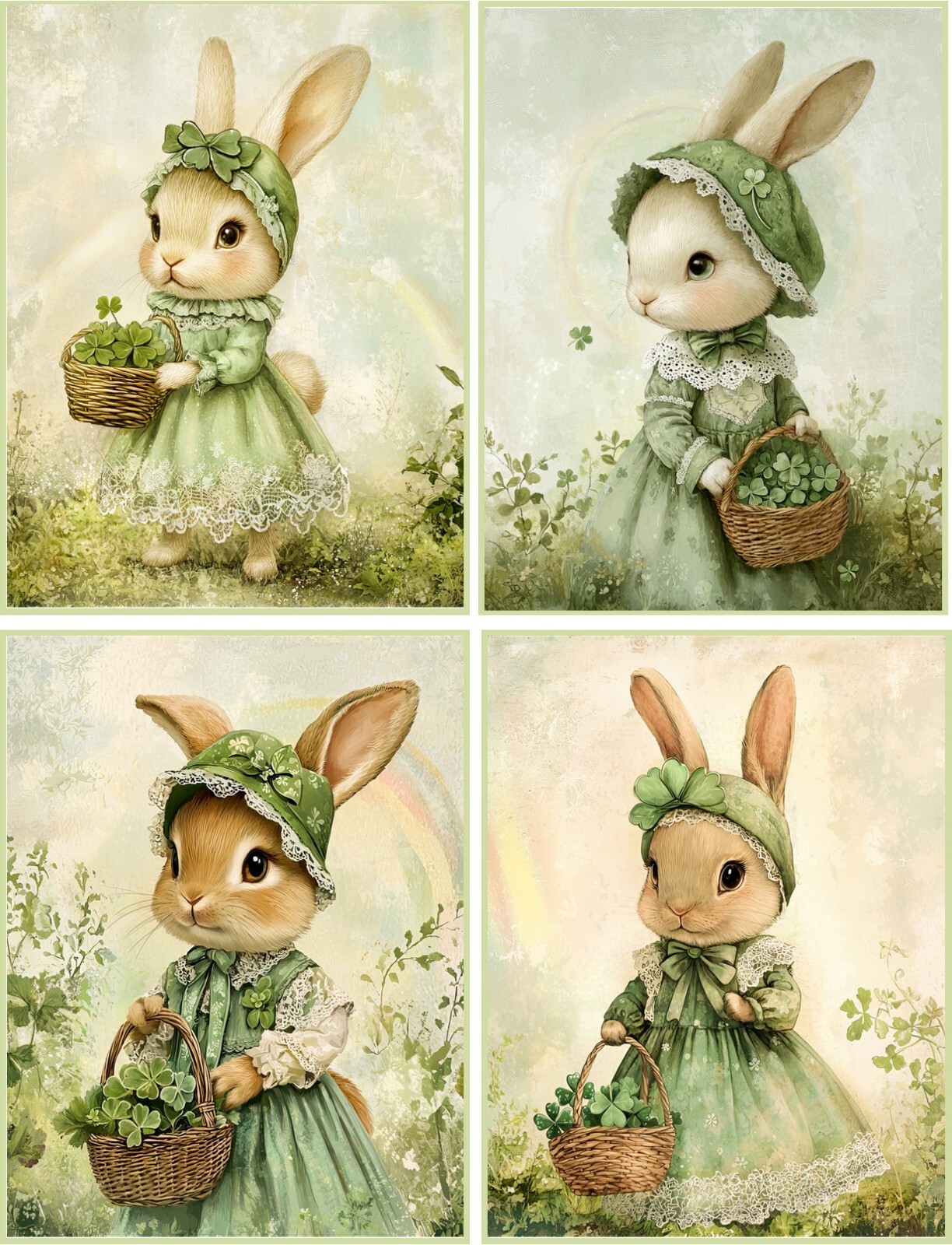 8 BUNNY RABBIT ST PATRICK VINTAGE VICTORIAN GLOSSY BLANK FOLD OUT CARD ENVELOPES