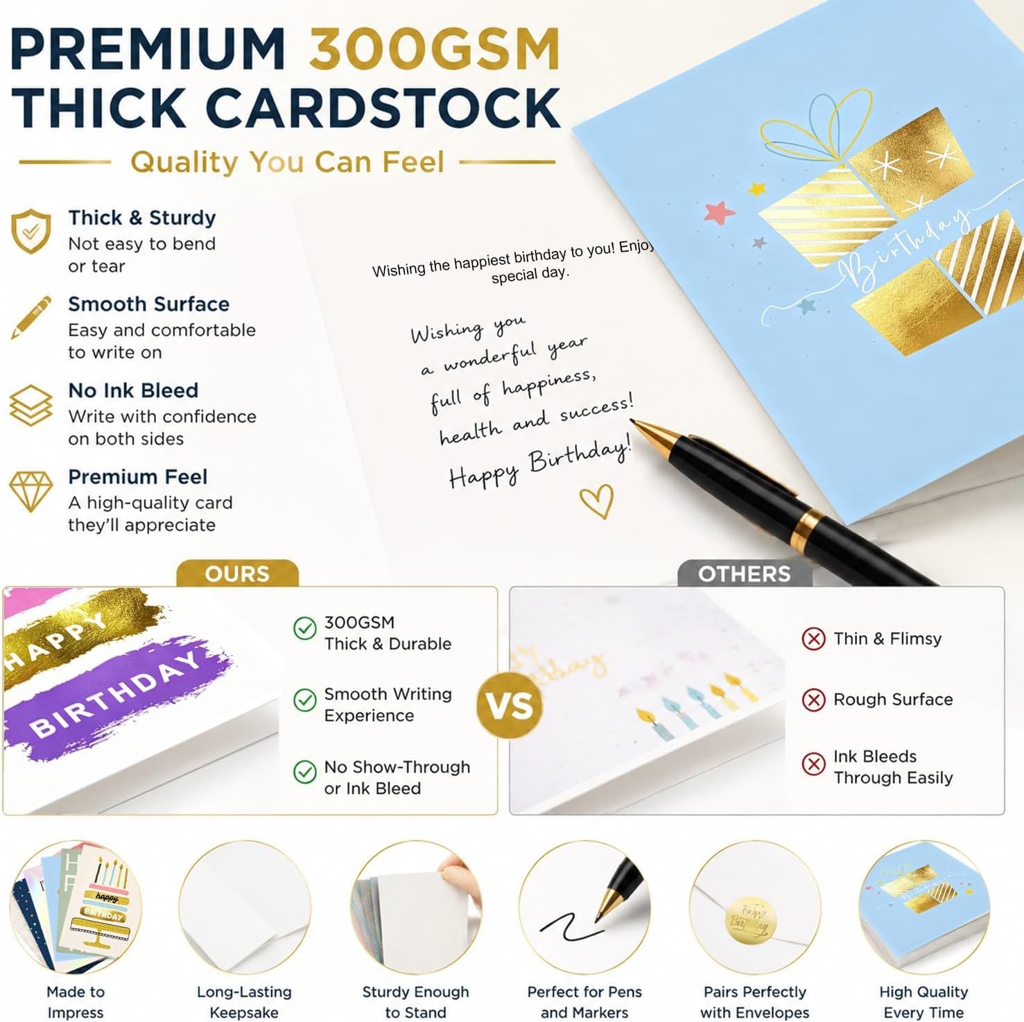 120 Gold Foil Birthday Cards Envelopes Stickers 5×7 For Family Office