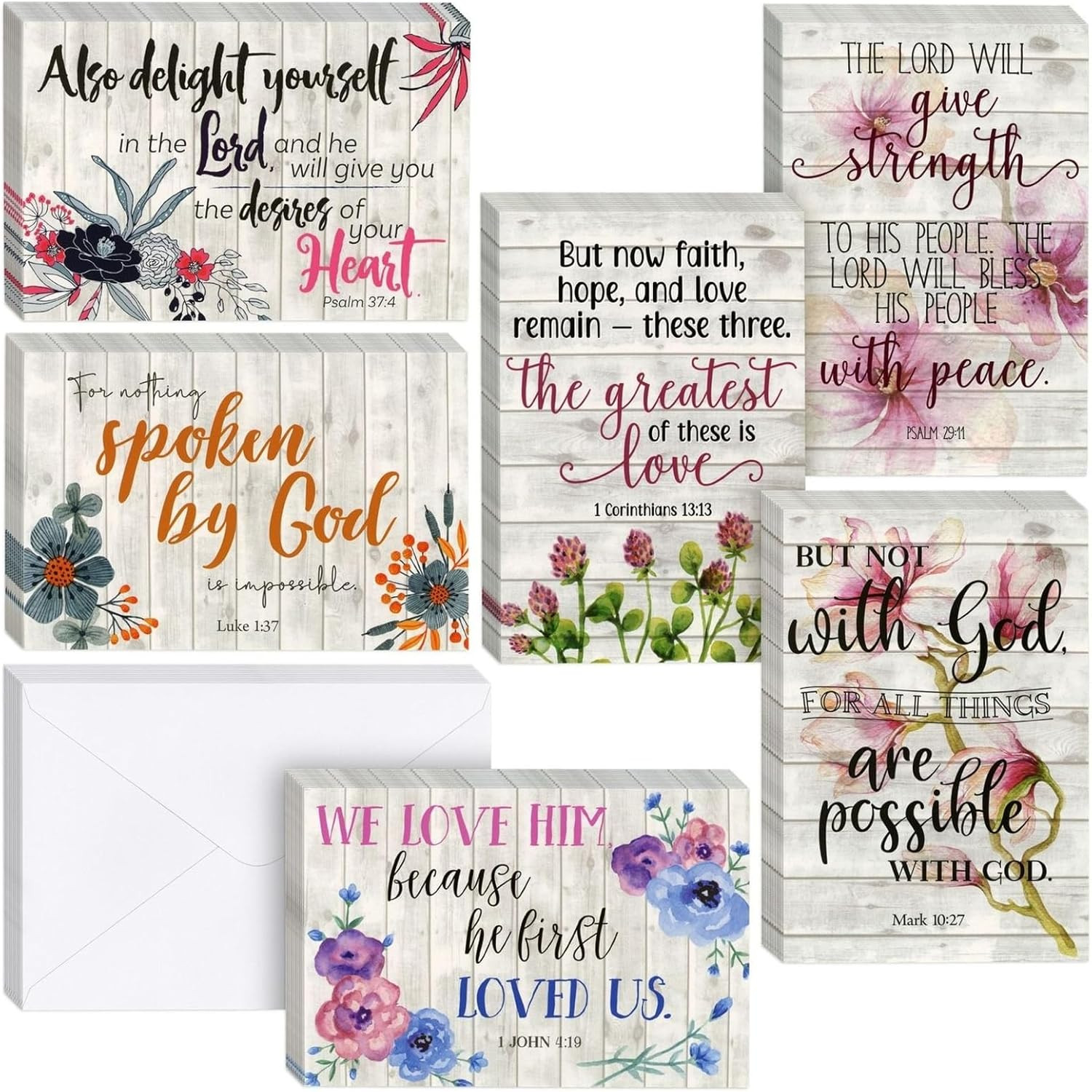 Inspirational Cards with Envelopes – 60 Pack, 4 x 6 in, 6 Floral Designs – Chris
