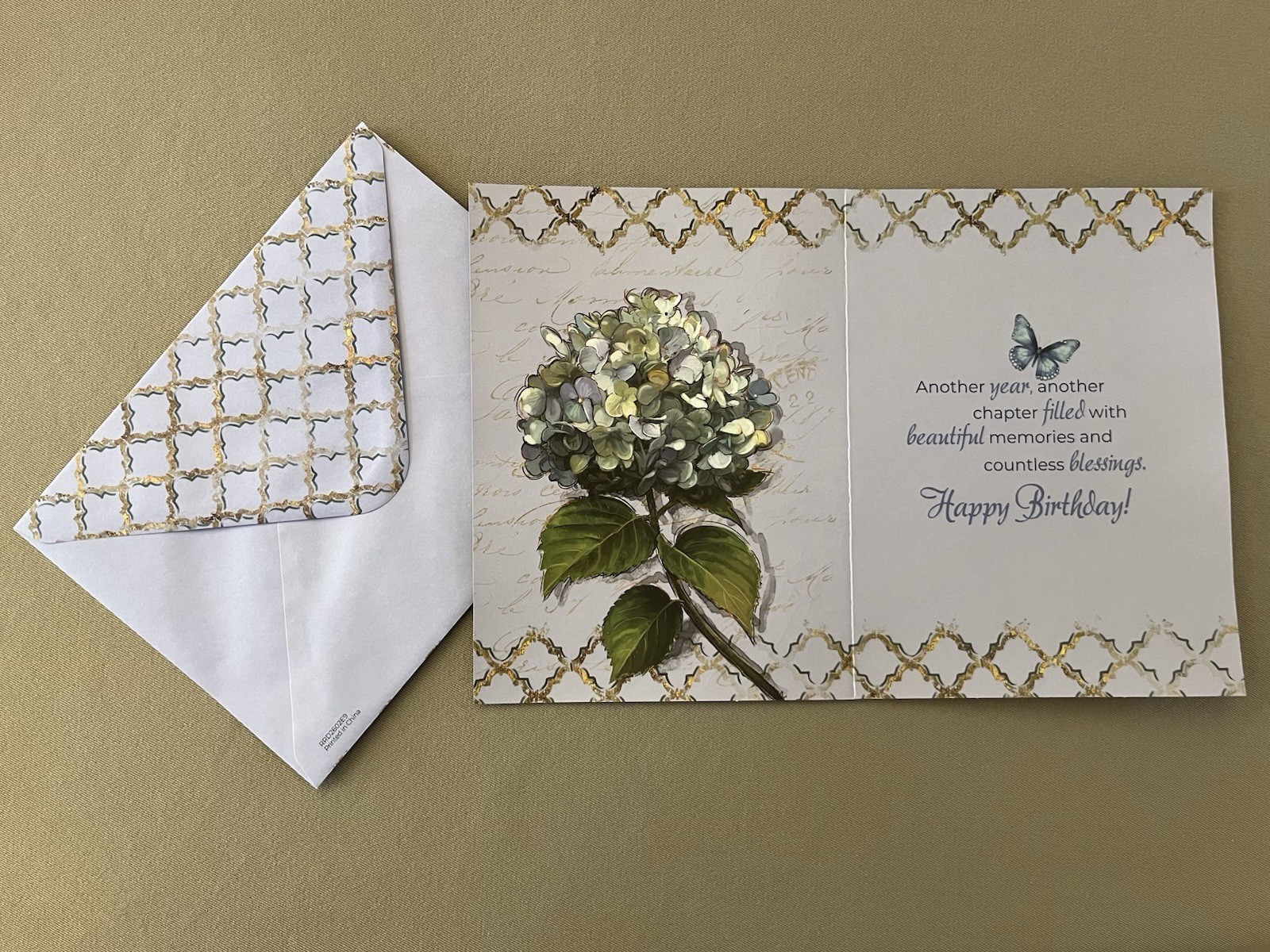 Beautiful Birthday “Hydrangea & Butterfly” Greeting Card & Matching Envelope-New