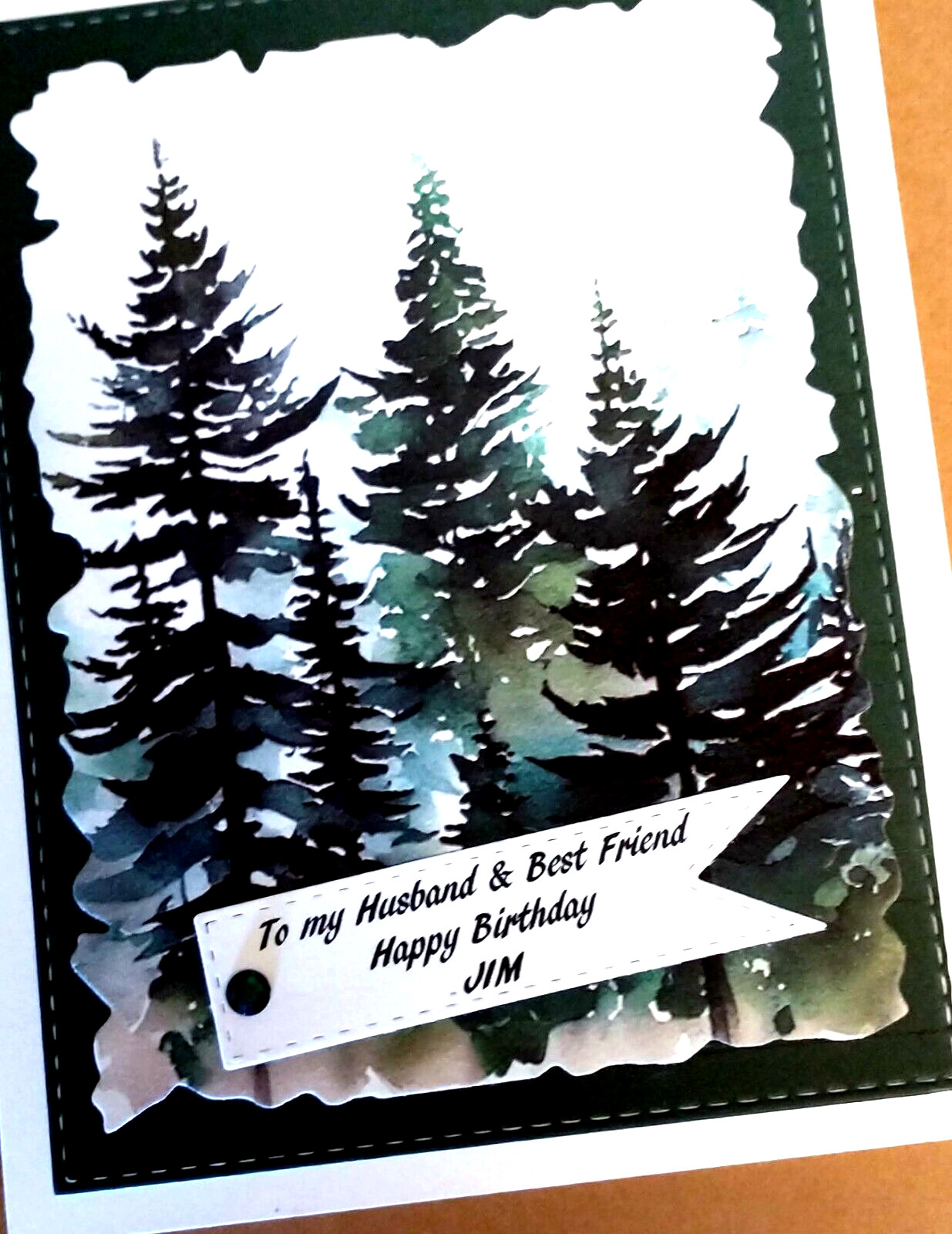 Personalized Birthday Card Handmade for Husband Forest Theme with Verse Inside