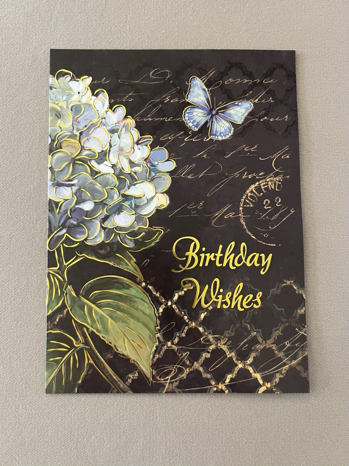 Beautiful Birthday “Hydrangea & Butterfly” Greeting Card & Matching Envelope-New