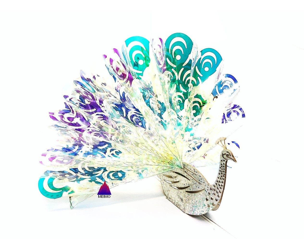 3D Pop Up Greeting Card Peacock Iridescent Glitter Colorful Bird Birthday Mother