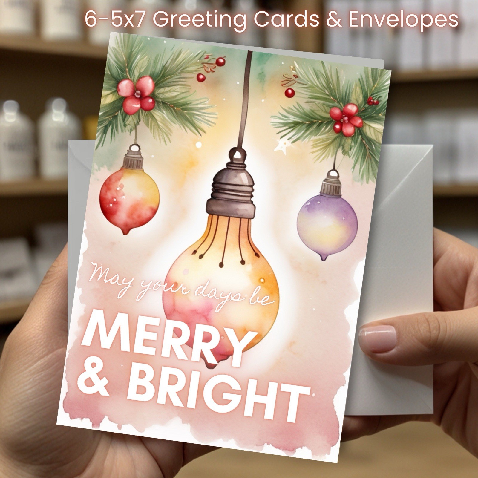 Christmas Greeting Cards w/ Envelope – Set of 6 -5×7 Cards & Envelopes L#016