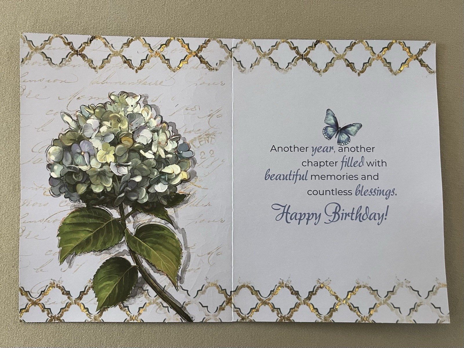 Beautiful Birthday “Hydrangea & Butterfly” Greeting Card & Matching Envelope-New