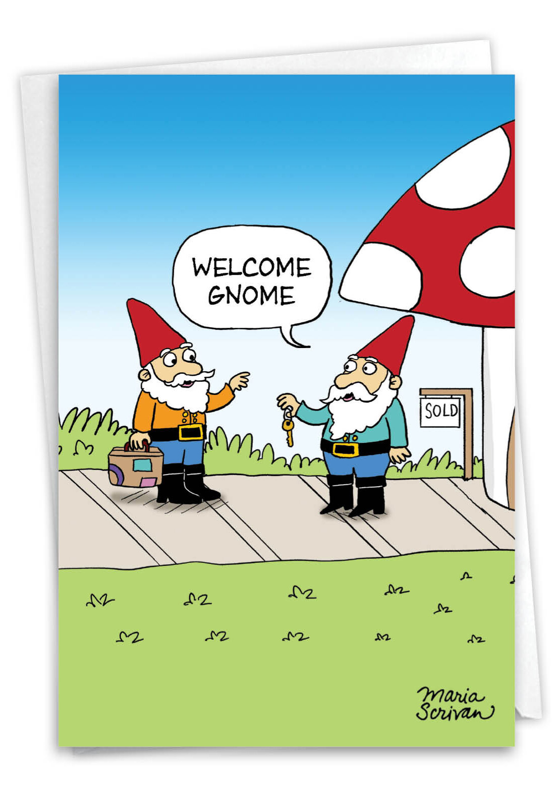 Funny New Home Greeting Card -Housewarming Welcome Gnome-Envelope,US-Made