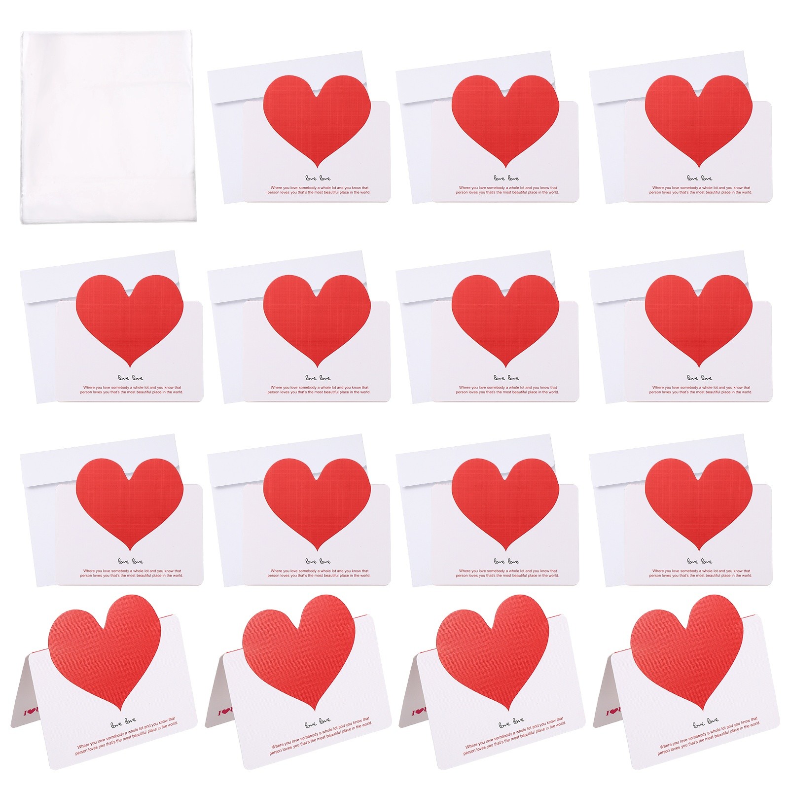 Heart-shaped Greeting Card Set 24 Set, (5.4 x 3.9-Inch, White/White)