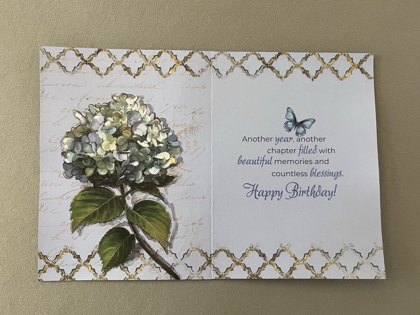 Beautiful Birthday “Hydrangea & Butterfly” Greeting Card & Matching Envelope-New