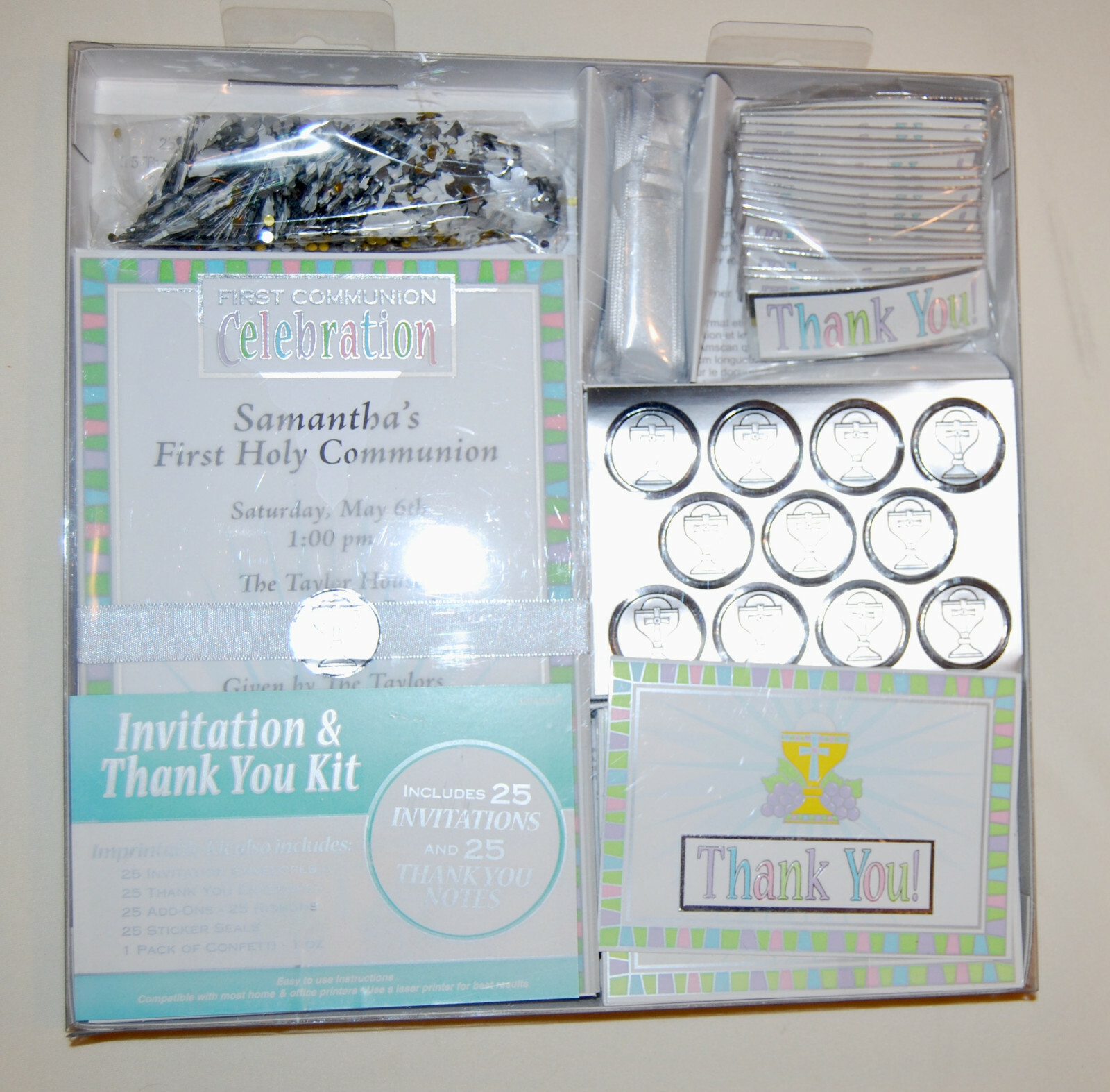 Unisex First Communion Deluxe Printable 25pc Invitation and Thank You Note Set