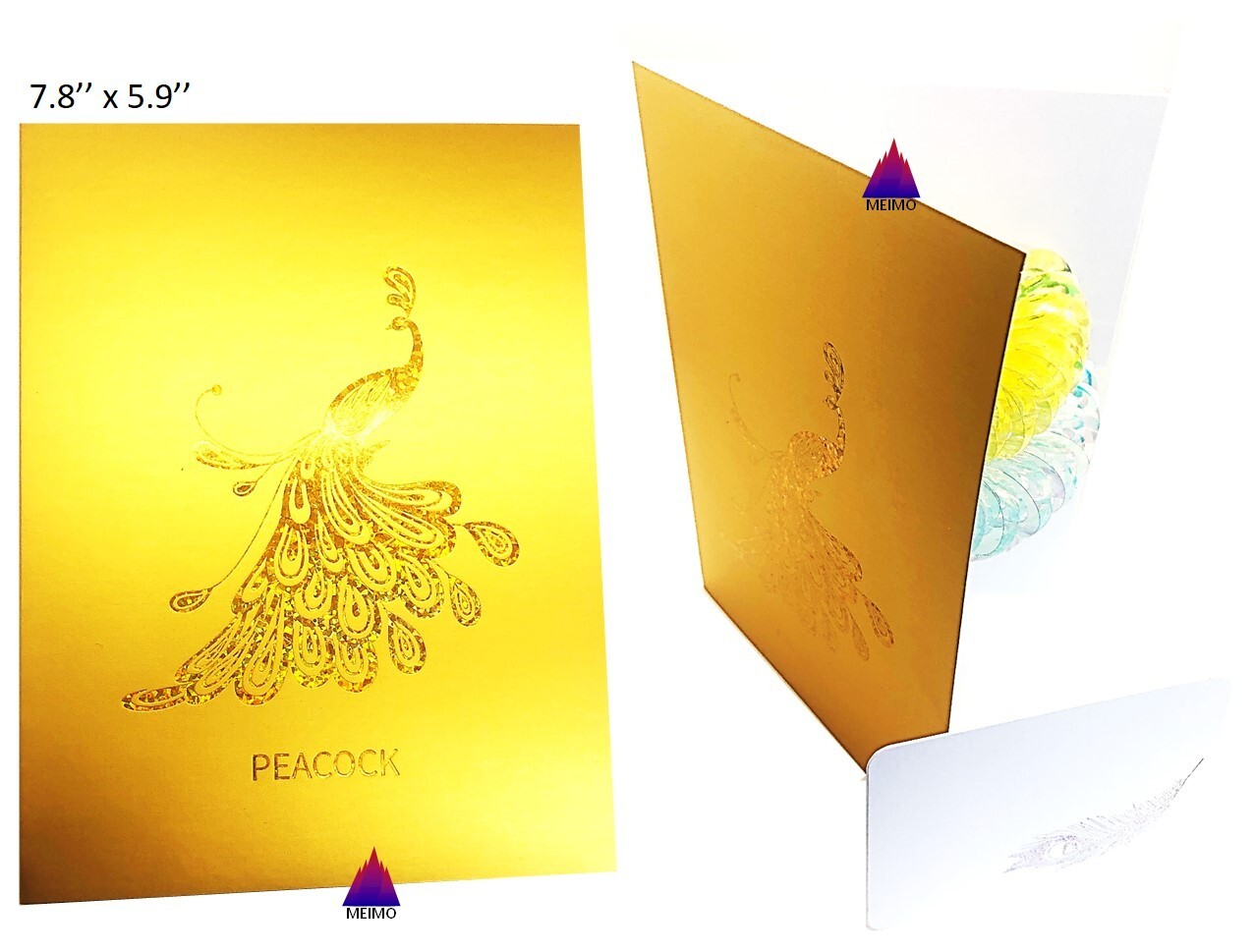 3D Pop Up Greeting Card Peacock Iridescent Glitter Colorful Bird Birthday Mother