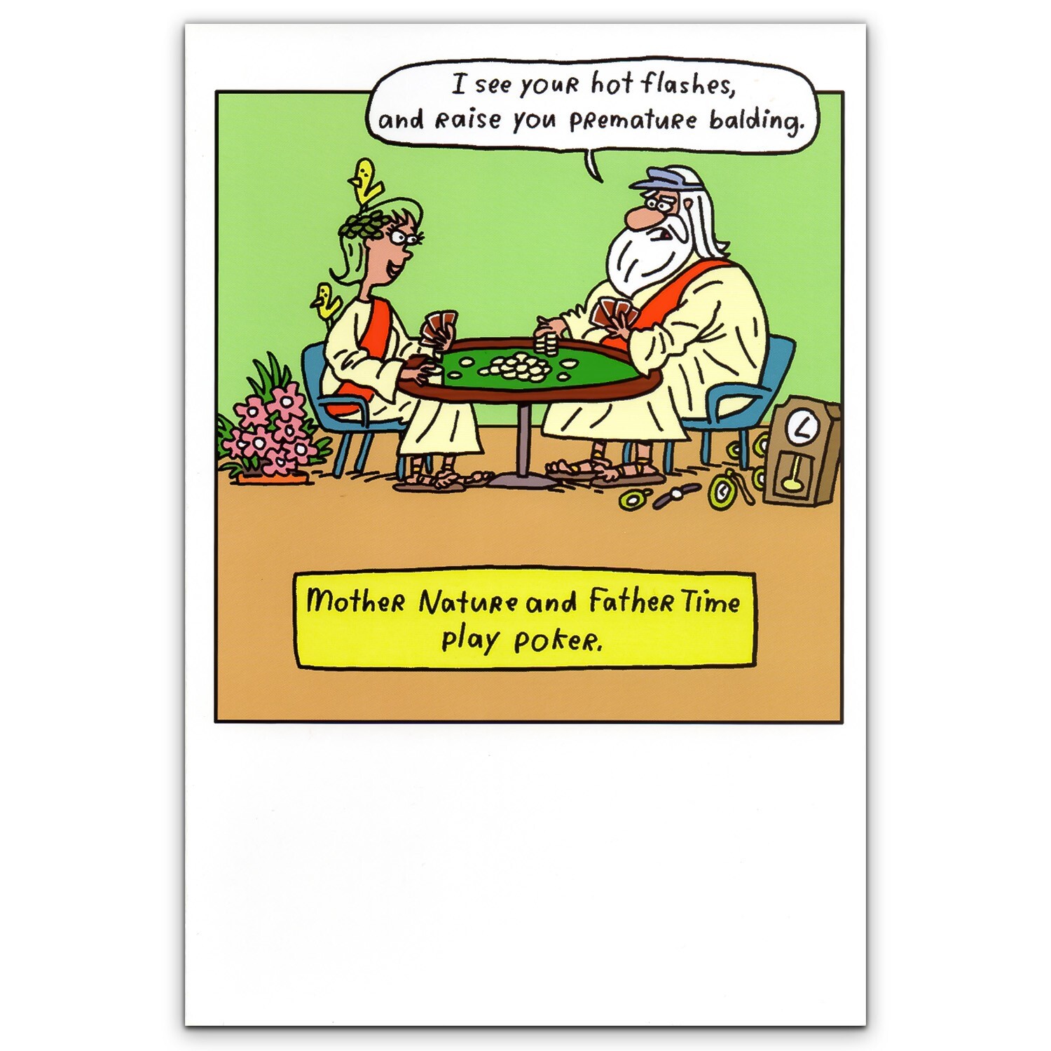 Funny BIRTHDAY Card, Mother Nature Father Time Play Poker by Sass Greetings + ✉