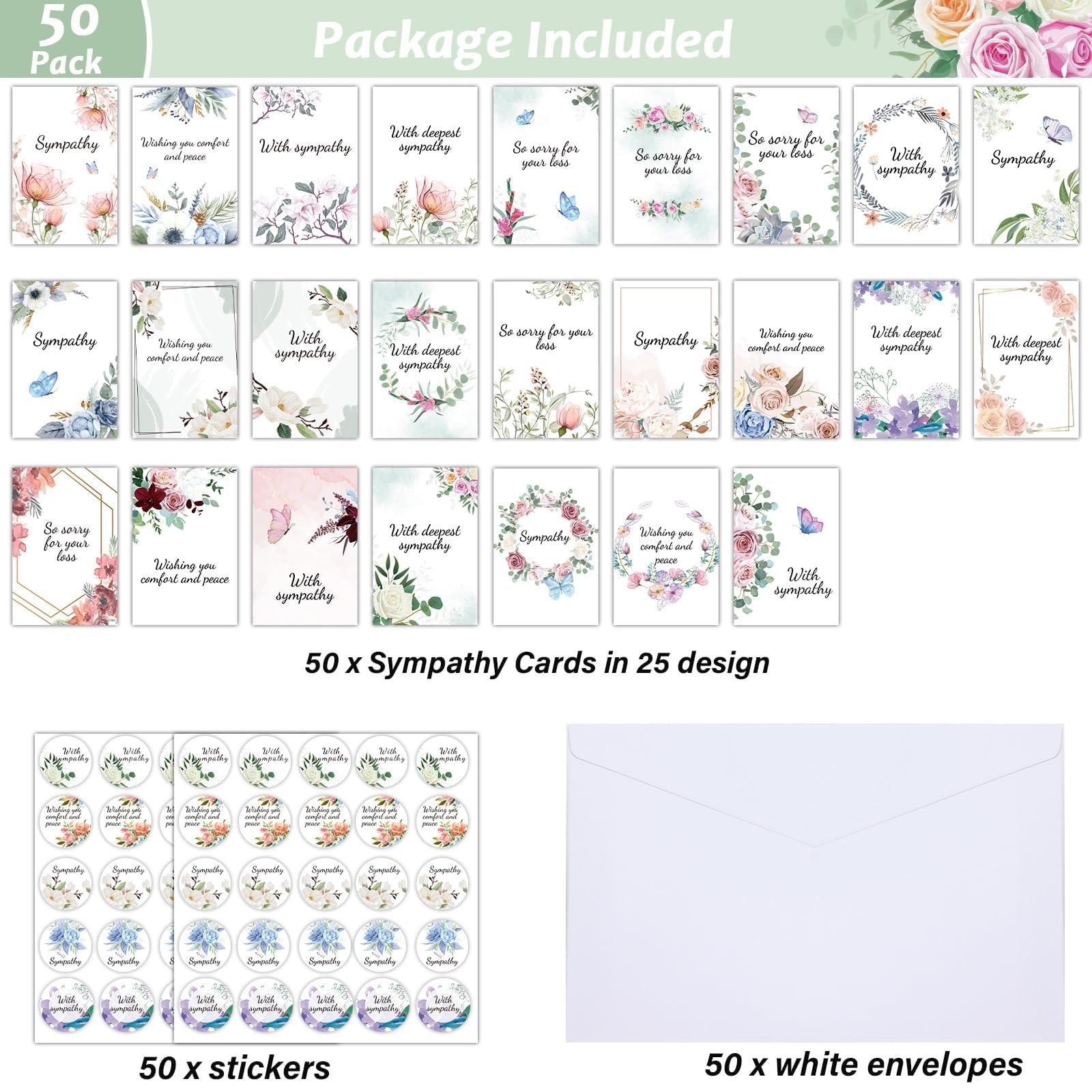 150 Pieces Bulk Sympathy Card with Envelopes Flower Sympathy Thank You Cards …