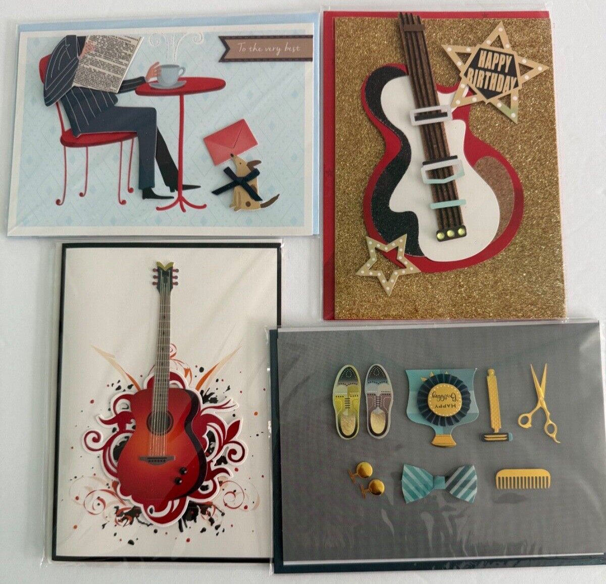 Birthday & Music Theme Cards by Burgoyne Greeting Card Lot of 4 NEW 3D Men’s