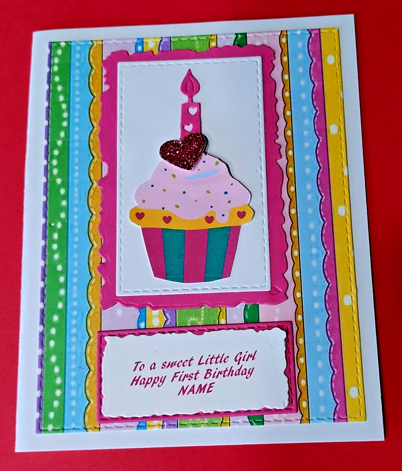 Personalized Birthday Card for 1, 2 or 3 Year Old Girl Cute Cupcake Verse Inside