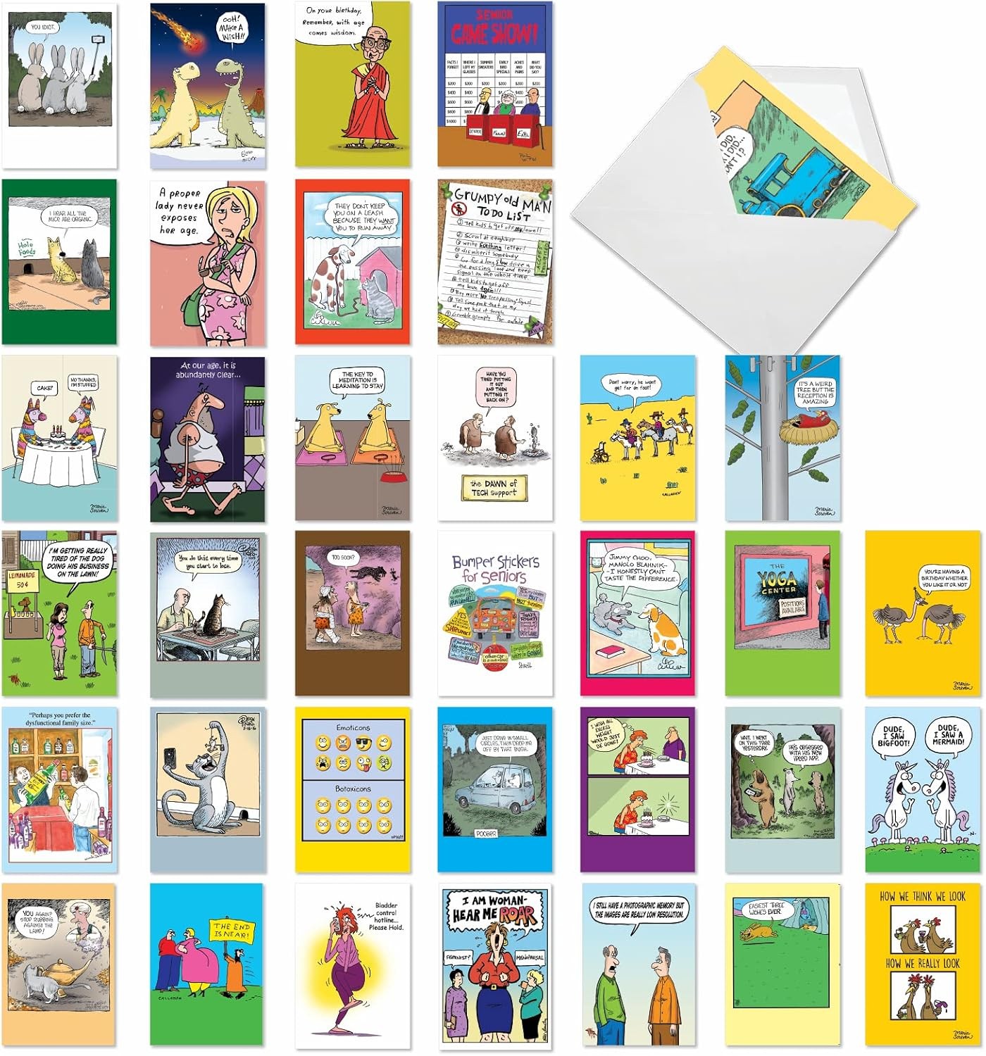 36 Retro Cartoon Funny Birthday Cards Envelopes Humor Cards For Men Women