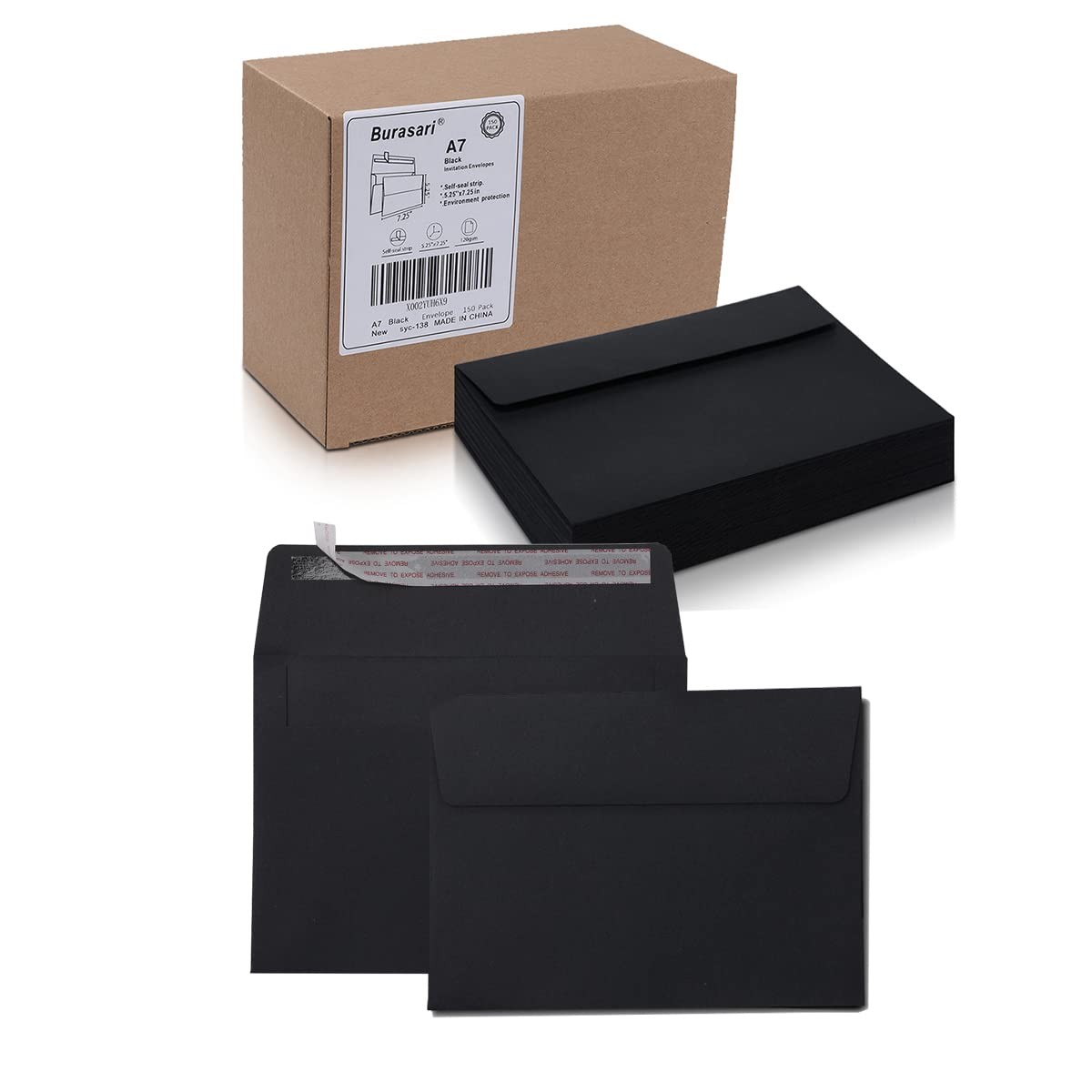 120 PCS A7 Black Invitation Envelopes 5.25×7.25 Inch 120GSM Self Seal Card