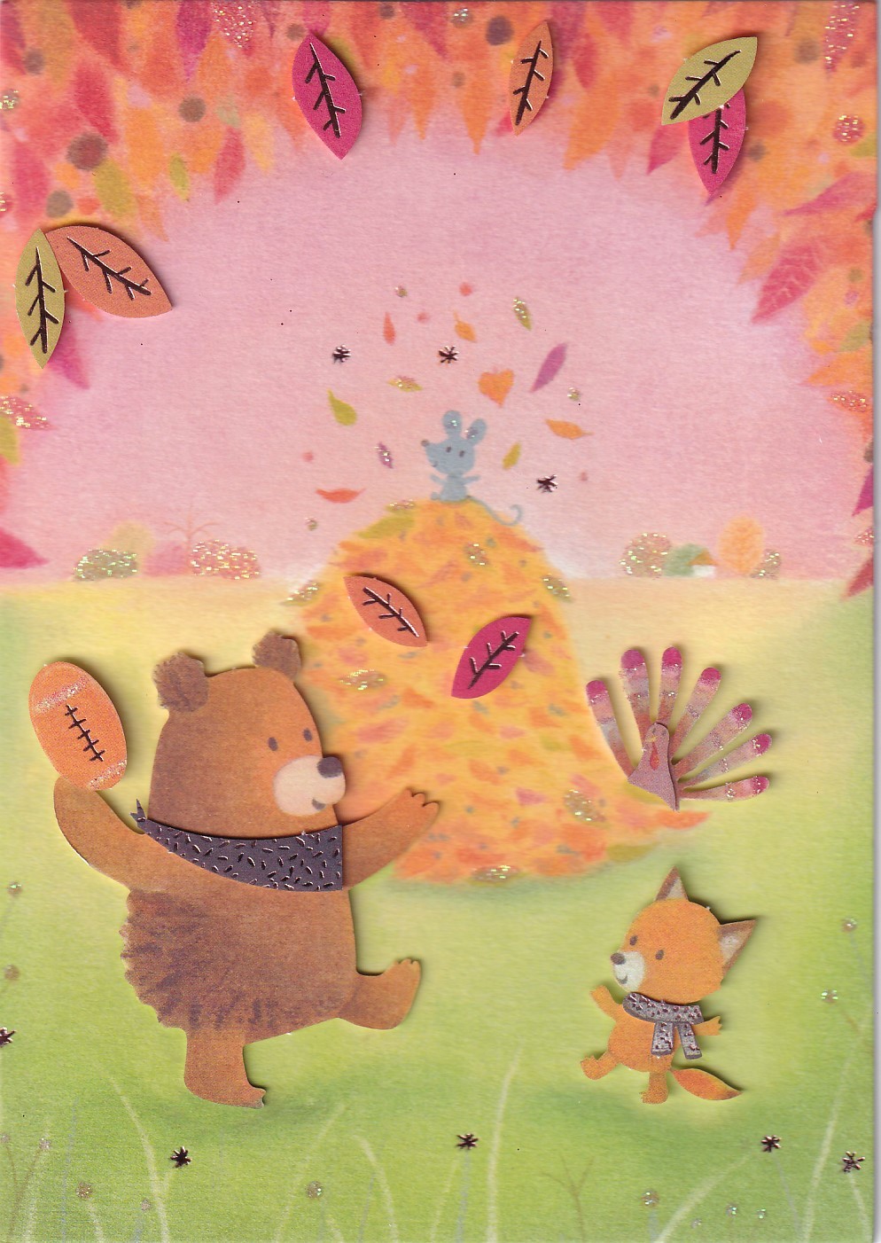 PAPYRUS THANKSGIVING CARD NIP MSRP $5.95 BEAR AND FOX CARD (F1)
