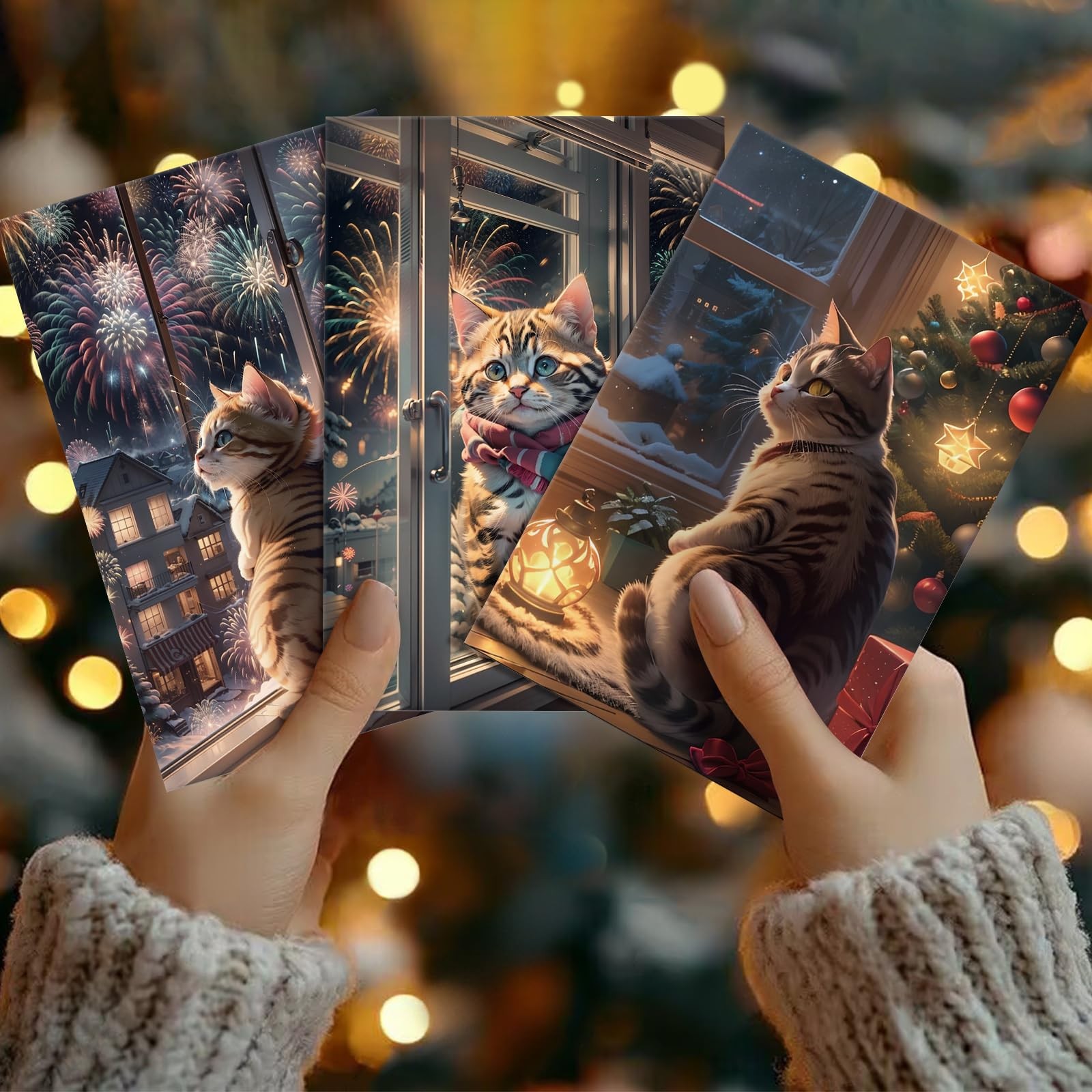 24 Pack Cat Christmas Cards with Envelopes & Stickers, 4 x 4 x 6 inches