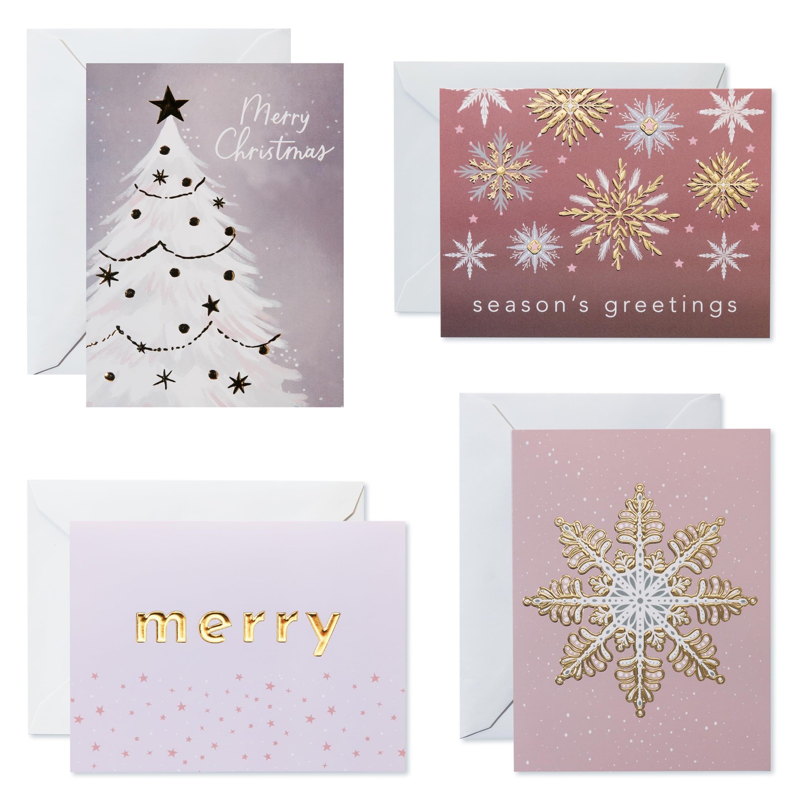 Christmas Cards Boxed with Envelopes, Pink, Gold and Silver Designs (20-Count)