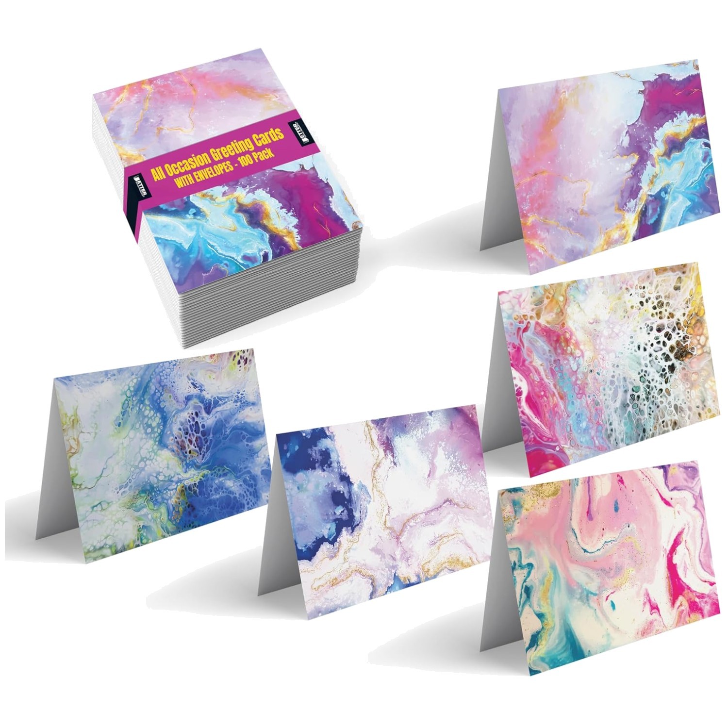 100-Pack Blank Note Cards, Abstract Art Designs